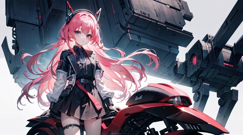 mitsukasa ayas,Highest image quality, excellent detail, 超高分辨率, (Fidelity: 1.4), The best illustrations, Offer details, Highly concentrated 1girl, Has a delicate and beautiful face, Dressed in a black and white mech, wearing a mech helmet, holding direction controller, riding motorcycles, The background is a high-tech light scene of the future city.