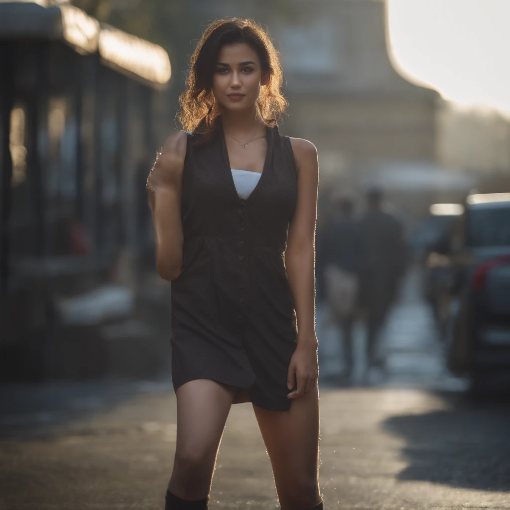 (Best Quality, 4K, ), showing off her cute high-legged breasts, 1girl in, (breasts, Attractive body :1.2),knee sox,Abs :1.1, dark brown hair: 1.1, (rainy wet, Wet from rain, Wet body :1.2), Ultra-detailed face, Detailed lips, Detailed eyes, 二重まぶた,full body Esbian,