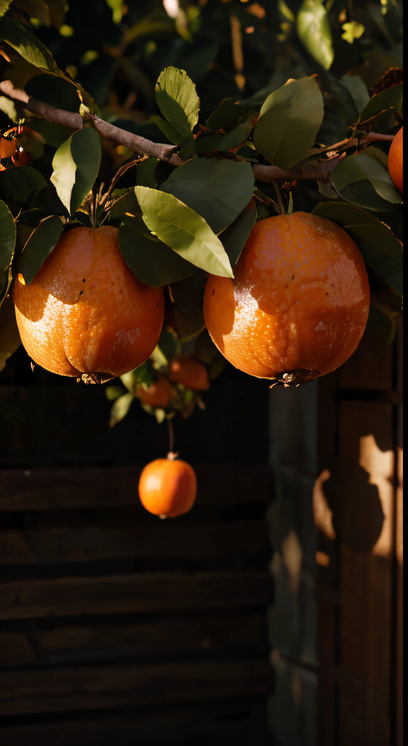 photorealistic image of big beautiful orange fruit tree, cinematic, dramatic lighting, ultra realistic, fine details, wide shot, 4K, octane render, HD, photo, outdoor, daylight