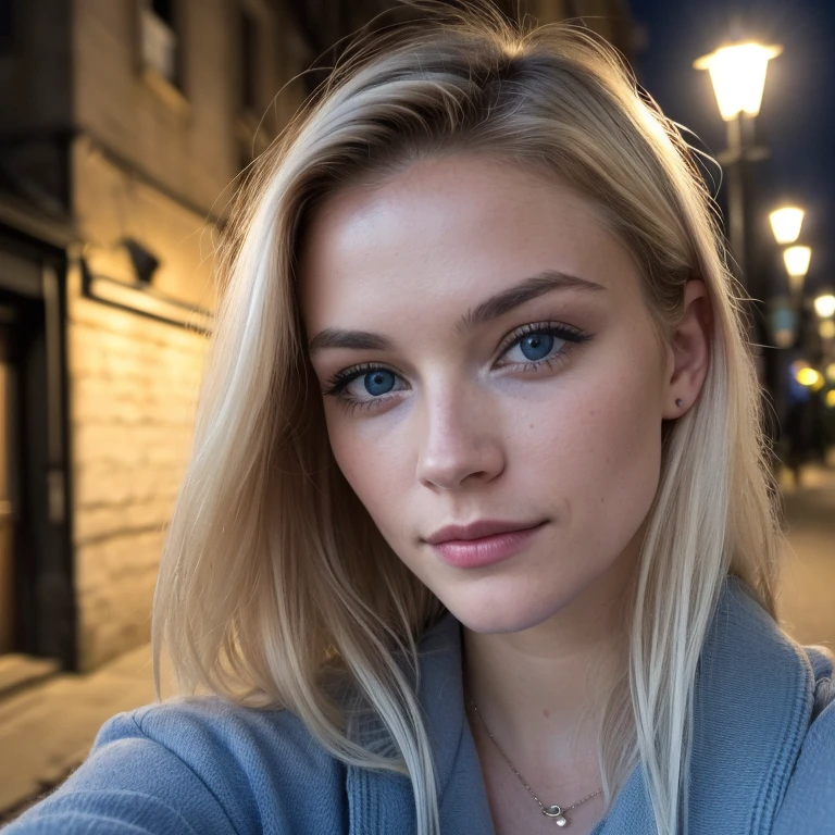 (Selfie, Plan: 1.4), (Right half of the body: 1.4), RAW UHD portrait photo of a 24-year-old blonde (Femme aux yeux bleus) Marcher dans une ruelle sombre, gros seins,, Ville la nuit, (rocher), (Encolure), specifics (Tissu! , Cheveux! , Briller, Couleur!! , disadvantages: 1.1), Bright eyes with a high level of detail (staring into the camera), SLR lighting, Appareil photo reflex mono-objectif, ultra quality, re sharpness, profondeur de champ, Filmkorn (Milieu), Fujifilm XT3, Limpide, Rahmenmitte, beau visage, mise au point nette, street lamp, Neonbeleuchtung, Bokeh (dimly lit), Nuit, (Ciel nocturne), Detailed skin pores, peau grasse, Coup de soleil, Complex eyesDetails, corps entier entier, gros seins