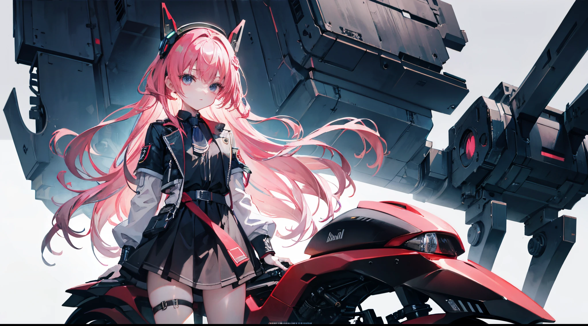 mitsukasa ayas,Highest image quality, excellent detail, 超高分辨率, (Fidelity: 1.4), The best illustrations, Offer details, Highly concentrated 1girl, Has a delicate and beautiful face, Dressed in a black and white mech, wearing a mech helmet, holding direction controller, riding motorcycles, The background is a high-tech light scene of the future city.