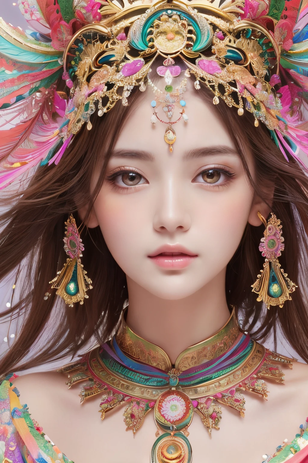 (masterpiece、top-quality、top-quality、Official art、Beautifully Aesthetic:1.2)、(1girl in)、ighly detailed、(Fractal Art:1.3)、colourfull、highestdetailed,(Poses in motion:1.4)、Detail Beautiful delicate face、Detail Beautiful delicate eyes、Very fine eye definition, (Symmetrical eyes:1.3),