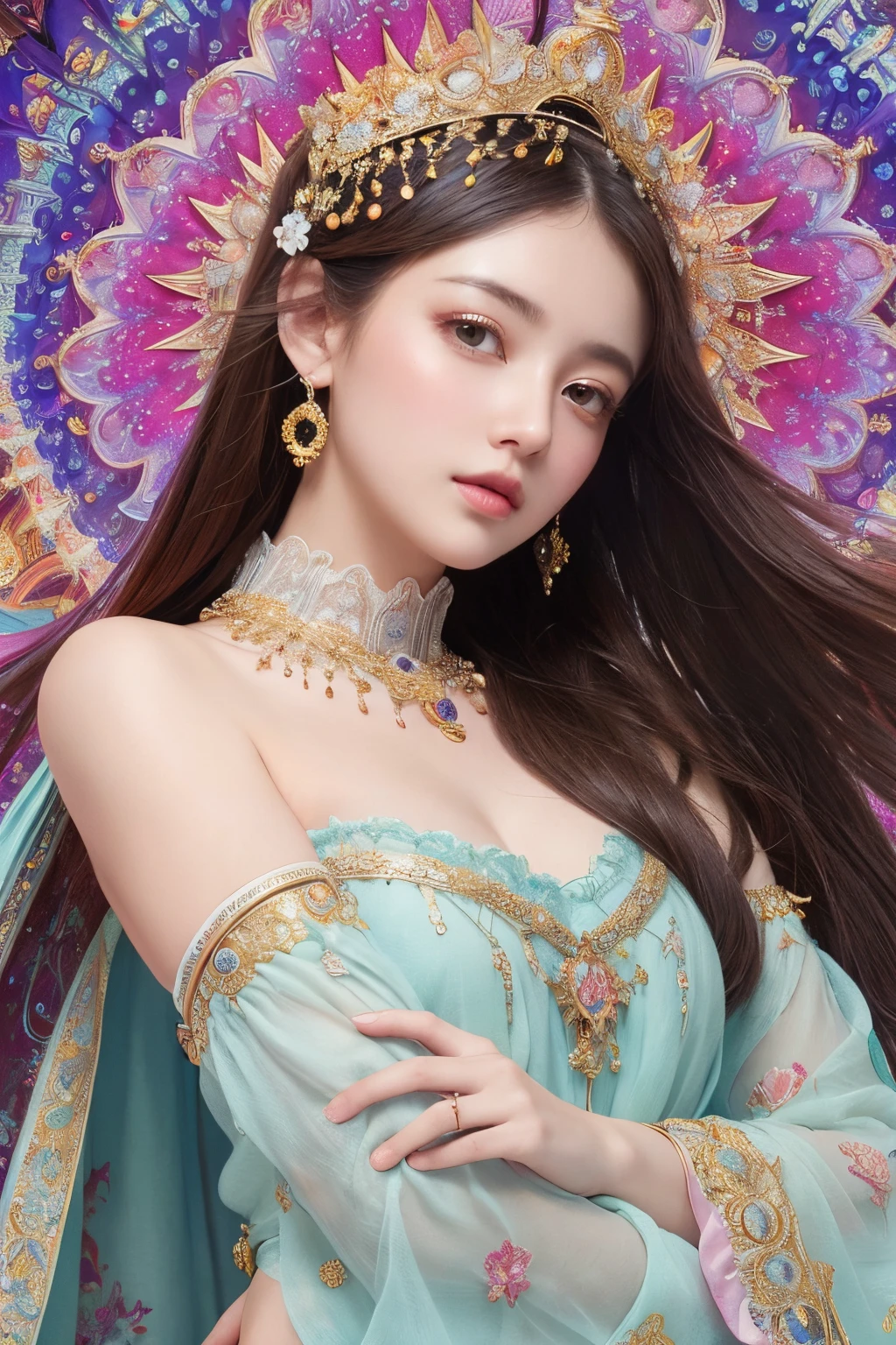 (masterpiece、top-quality、top-quality、Official art、Beautifully Aesthetic:1.2)、(1girl in)、ighly detailed、(Fractal Art:1.3)、colourfull、highestdetailed,(Poses in motion:1.4)、Detail Beautiful delicate face、Detail Beautiful delicate eyes、Very fine eye definition, (Symmetrical eyes:1.3),