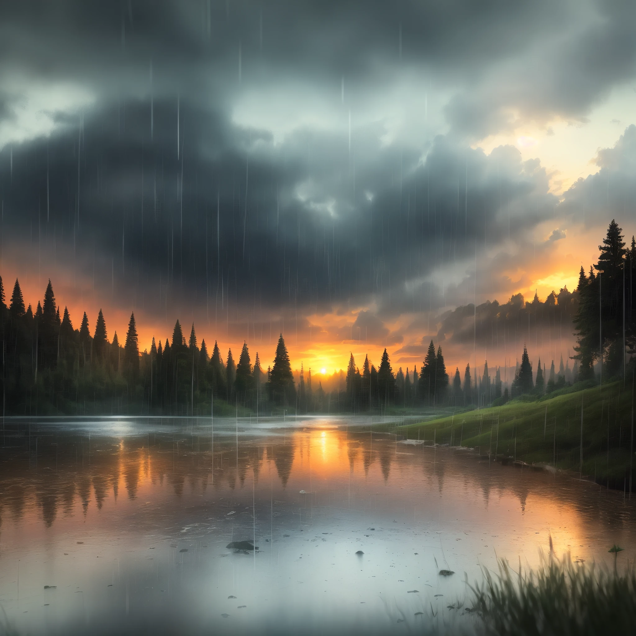 Create a beautiful rainy landscape for my YouTube video