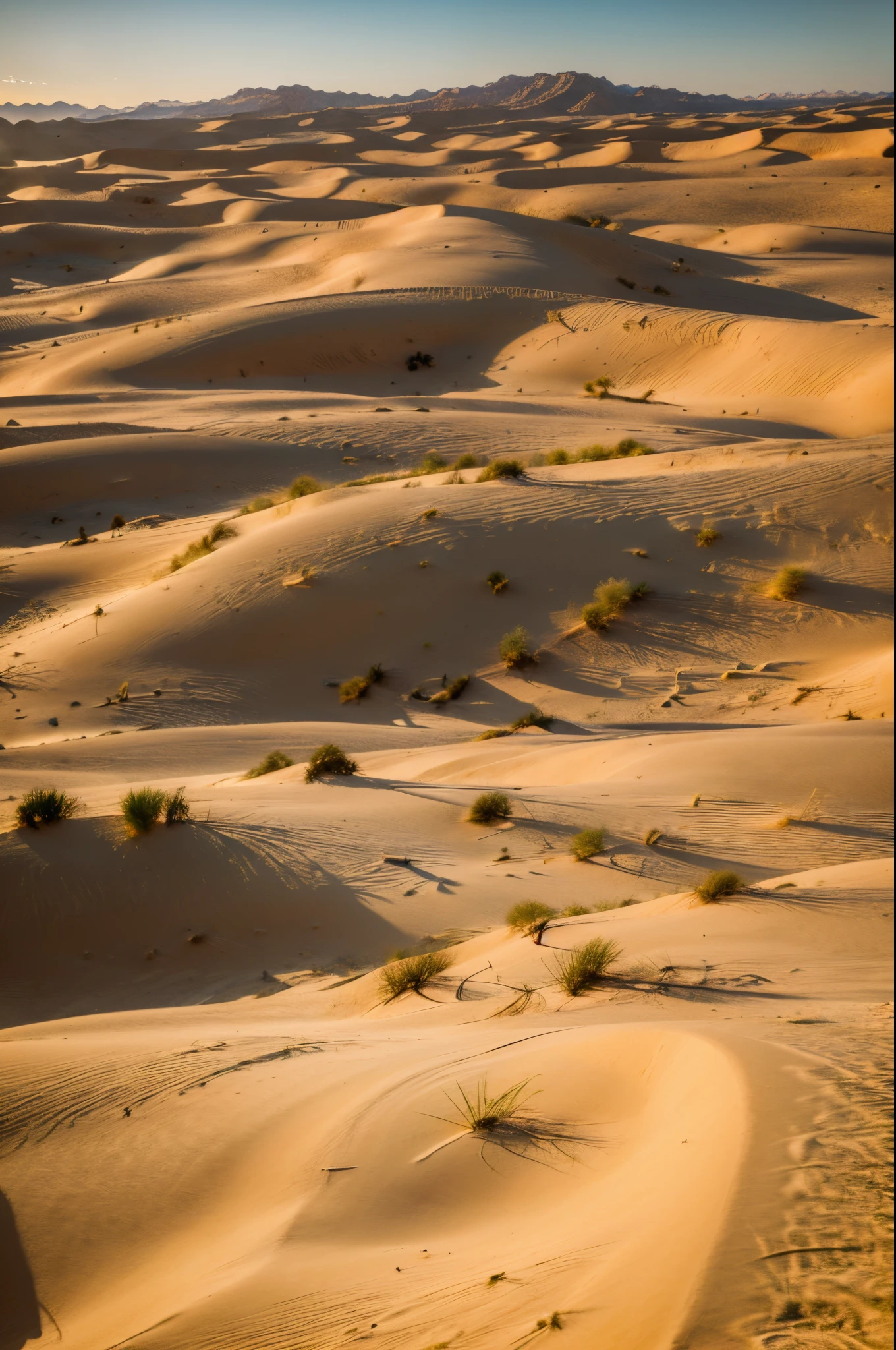 best quality,4k,8k,highres,masterpiece:1.2,ultra-detailed,realistic:1.37,sunset in the desert,illustration, sand dunes, warm colors, dramatic lighting, crescent moon, desert flora and fauna, windy atmosphere, calm and serene, solitary traveller, long shadows, golden hour ambiance