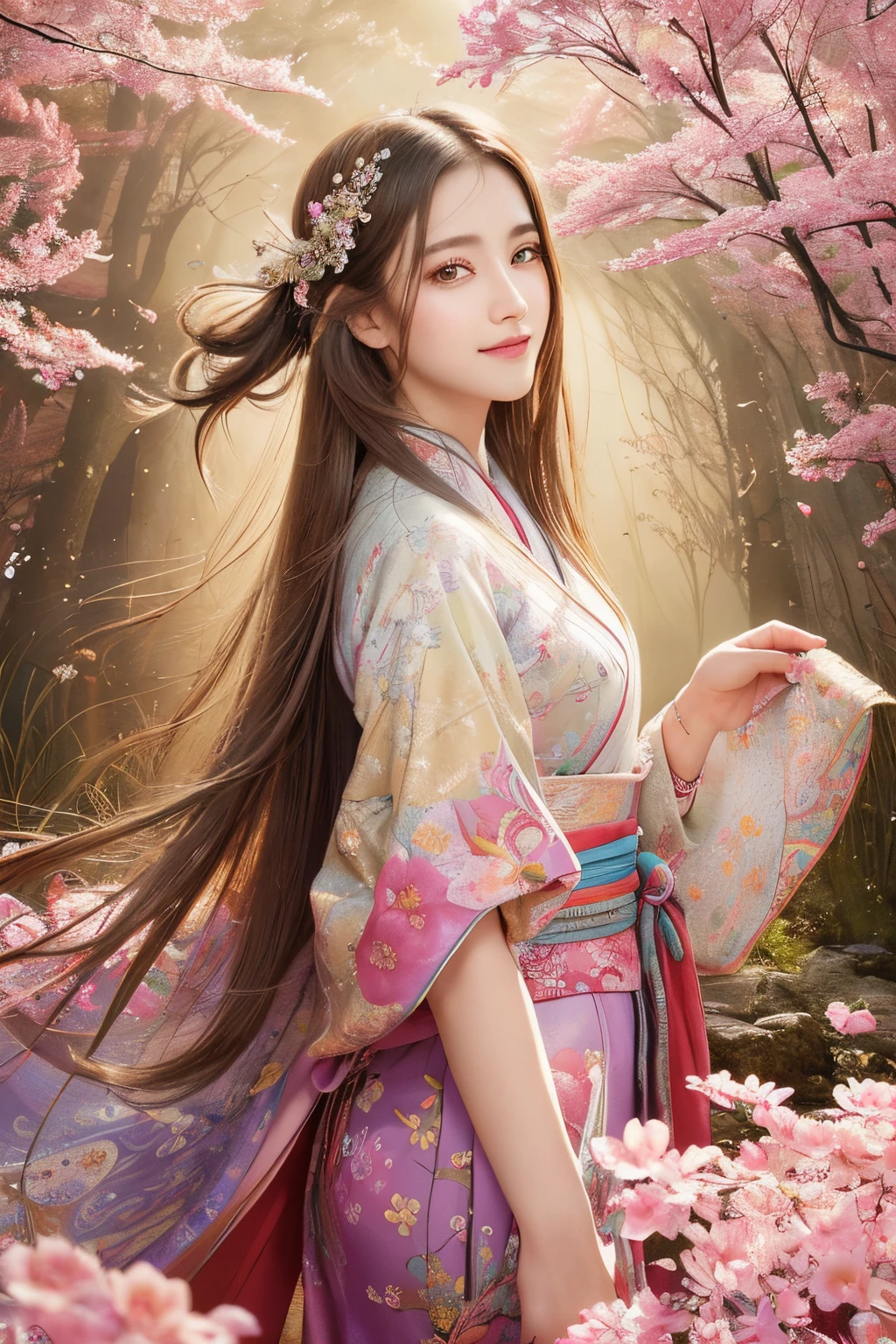 (masterpiece、top-quality、top-quality、Official art、Beautifully Aesthetic:1.2)、(1girl in)、ighly detailed、(Fractal Art:1.3)、colourfull、highestdetailed,(Poses in motion:1.4)、Detail Beautiful delicate face、Detail Beautiful delicate eyes、Very fine eye definition, (Symmetrical eyes:1.3),((Japan hair)),((Natural smile)),