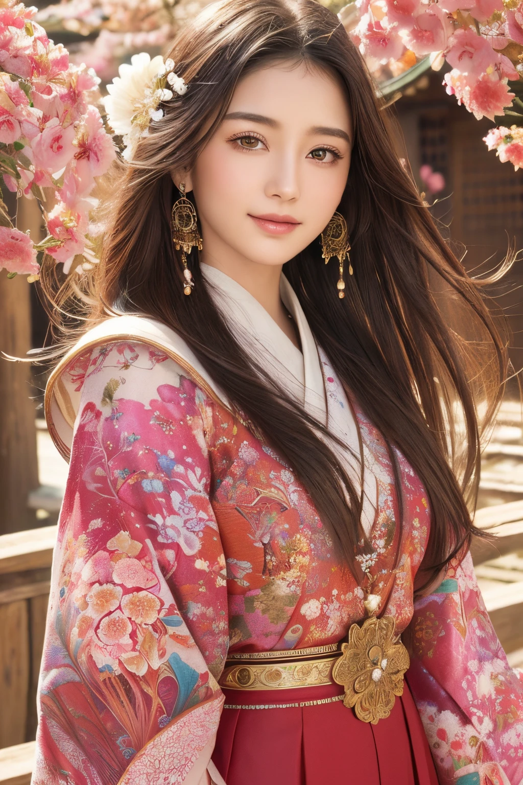 (​masterpiece、top-quality、top-quality、Official art、Beautifully Aesthetic:1.2)、(1girl in)、ighly detailed、(Fractal Art:1.3)、colourfull、highestdetailed,(Poses in motion:1.4)、Detail Beautiful delicate face、Detail Beautiful delicate eyes、Very fine eye definition, (Symmetrical eyes:1.3),((Japan hair,western clothes)),((Natural smile)),florals,pluma