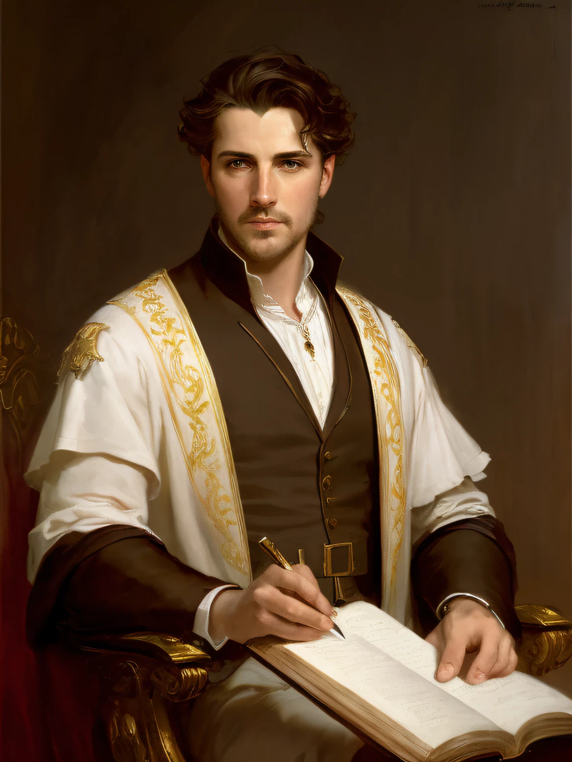 (Masterpiece) Nicholas Hout as an insanely handsome middle-age man, red skin, black short messy hair, hazel eyes, perfect face, extremely handsome man, big Greek nose, nice lips, biblical, gospel, digital painting, watercolor painting oil, painterly, by Jeremy Lipking, by Antonio J. Manzanedo, Alphonse Mucha, Fuller Graves, Bartolome Esteban Murillo, JC Leyendecker, Craig Mullins, Peter Paul Rubens Detailed Painting, CGSetivity, ArtStation HD, High Detail, Photorealism, Concept Art, ArtStation HD, official art, trend in the artstation, 8k.