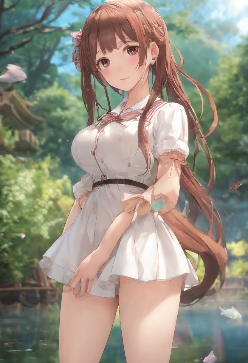(Best Quality, 4K, )cute naked elementary school girl, 1girl in, (breasts, Attractive body :1.2),fishnet stockings and hot pants,mekosji,Twin-tailed,Niō Standing