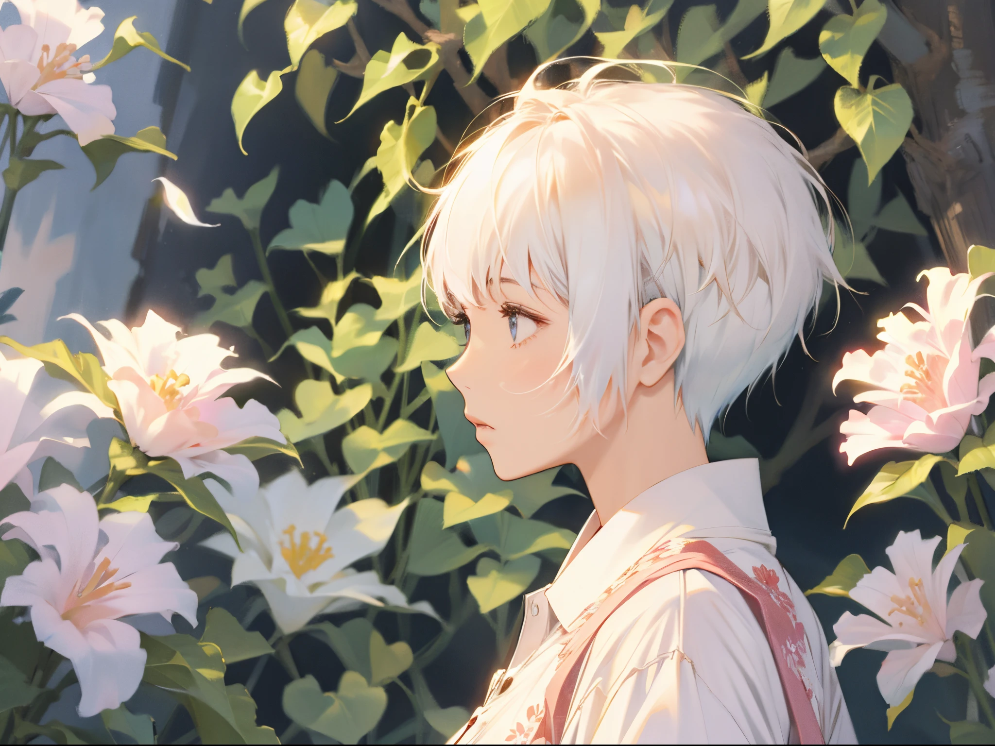profile、florals、white short hair