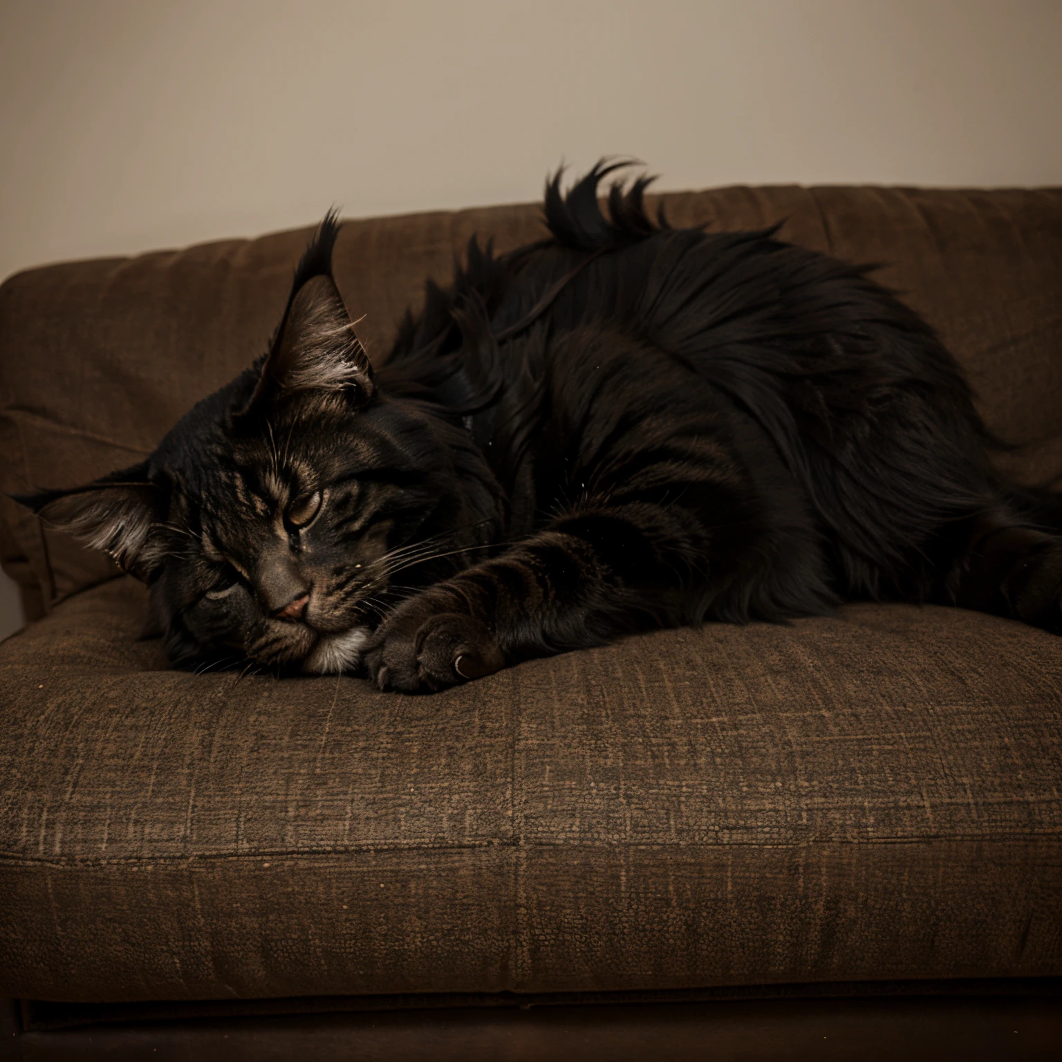 Black maine coon sleeping