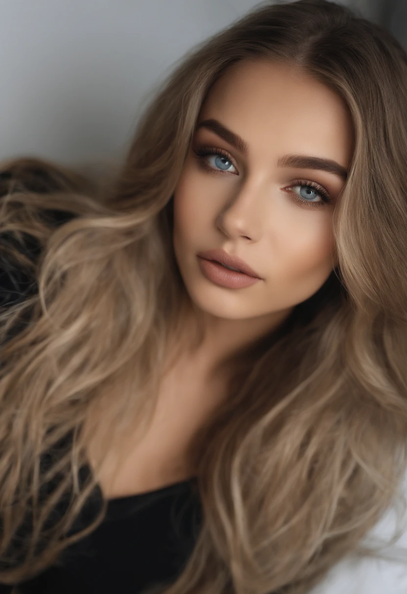 fille sexy aux yeux bleus, Portrait Sophie Mudd, Portrait de Corinna Kopf, cheveux blonds et grands yeux, selfie of a young woman, ohne Maquillage, maquillage naturel, Look directly into the camera, Visage avec Artgram, dezentes Maquillage, Superbe photo du corps entier, dans la chambre, gros seins, Blonde, Latin