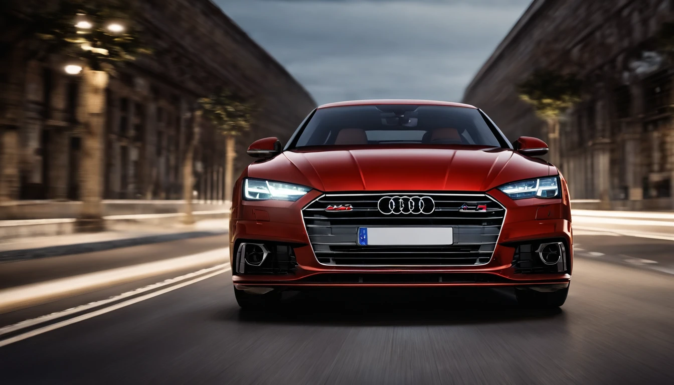 (Best Quality,4k,8K,hight resolution,Masterpiece:1.2),Ultra-detailed,(Realistic,Photorealistic,photo-realistic:1.37),Modern Audi A7:1.2, shiny body:1.1,modern design,chrome finish,royal blue color, reflective surface:1.1,well maintained engine,smooth ride:dreamy,Leather seats,Wood panels,stereo system,delicate craftsmanship:1.1,clear headlights:1.1,Smooth lines:elegant,Street in the background,Urban setting,city lights:1.1,night driving experience,Tinted glass,Meticulous detailing,Stylish appearance,luxury car:1.1