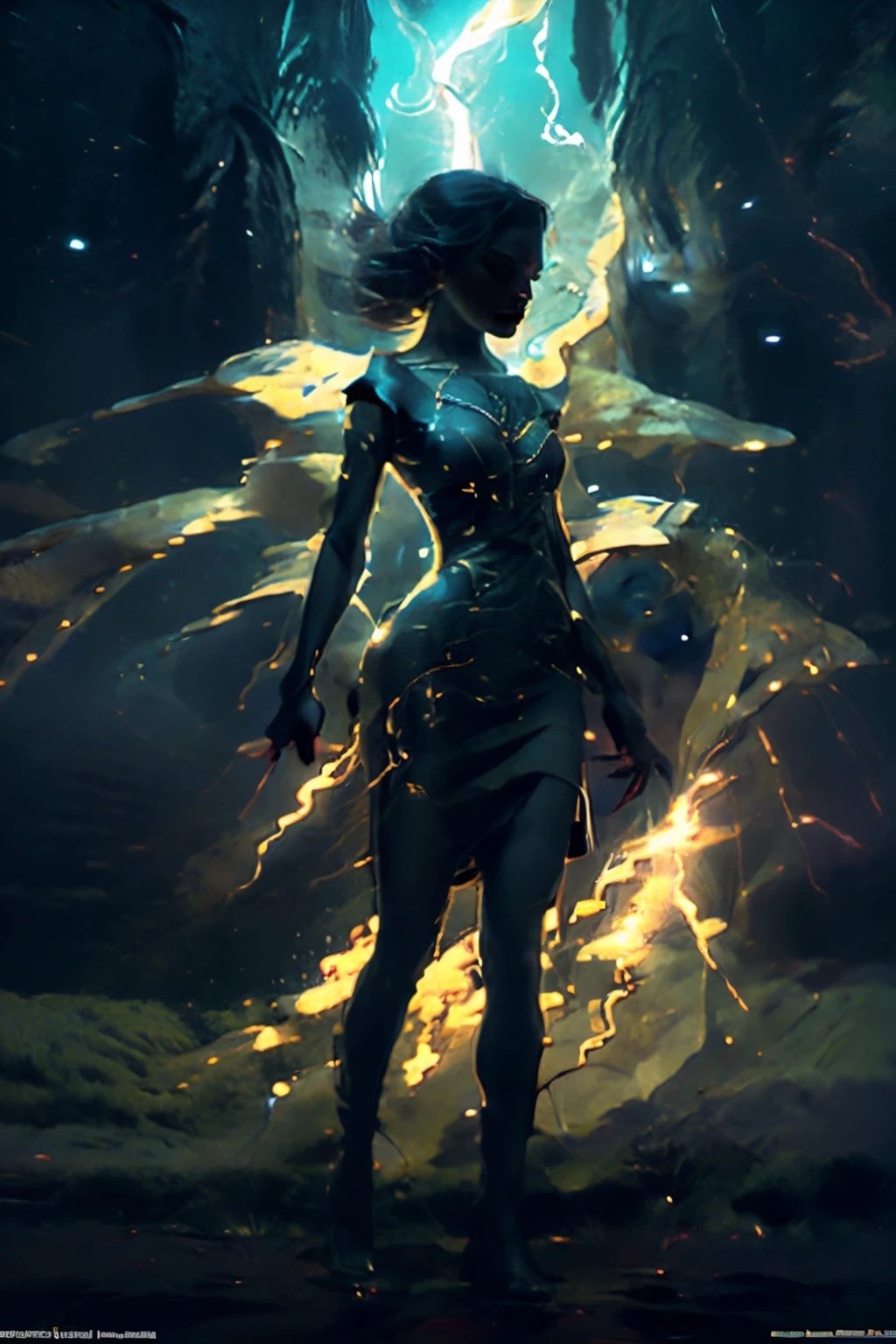 Space, distant stars, fantastic image. Face. Figure. Graceful shapes. Graceful girl.
(High quality), (stylization - animation, realism). Dark cool colors are mixed with warm shades.
Angel girl, photorealistic, cinematic picture, high detail, full black hole, 8K. dynamic expressive image (1 girl; 1.3), Solo, (((Very detailed eyes and face))), Beautiful detailed eyes. masterpiece, best quality, full-length portrait, amazing beauty, dynamic pose, gentle face, and bright eyes. (Front) She wears a sheer, semi-sheer dress that shows off her slender figure. She is an angel who descended into the underworld. She is a savior, a light in a dark kingdom, emitting a soft glow. High detail, other worlds, firelight, detail, high quality, low light, dark environments - the scary cinematic setting is great. Girl with white skin, realistic detailed skin, clear focus, volumetric fog near the floor, 8k, UHD, DSLR, high quality, film grain. photorealism, lomography, fantastic dark art, utopian reality.