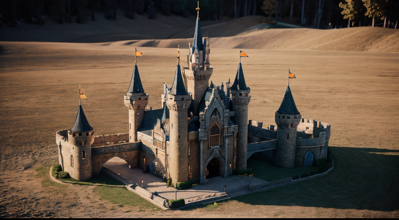 3D drawing --Enchanted castle, with lots of fun, little princesses and princes, playing, running, jumping, smiling -- 3D image - 8k - Hd
