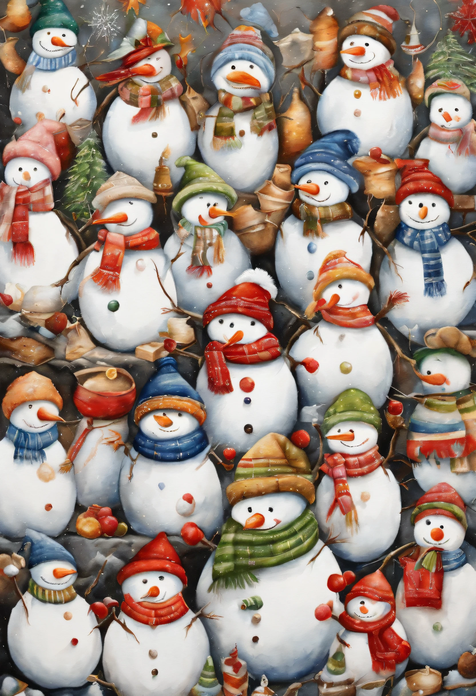 Top image quality、masutepiece、top-quality、A hyper-realistic、Photorealsitic、army of snowmen、group of snowmen、snowman demonstrators