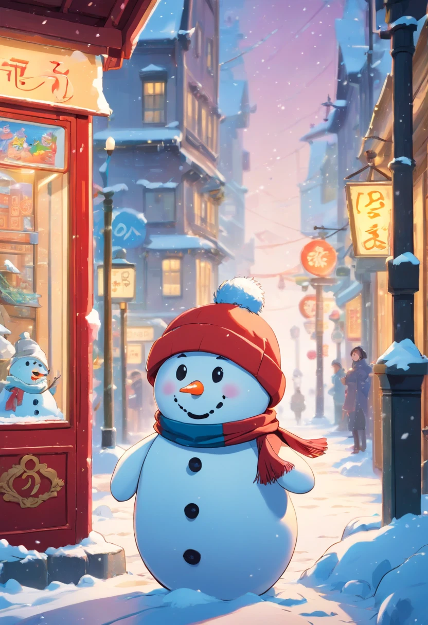 "((8k uhd high detail, 8k cinematic art)), In an 90s cartoon style, a snowman takes on the role of a superhero in a charming scene. Dressed in a vibrant cape and heroic accessories, the snowman displays a happy face as he waits for a bus. Positioned Centrally in the image, he stands in front of an iconic red telephone booth. Intricate details, such as the texture of the snow and the cheerful lines, make for a true masterpiece. The complex, high-quality background adds depth to the scene, highlighting the lively atmosphere of classic 80s cartoons." Snowboarding shot, ice, Snowstorm
