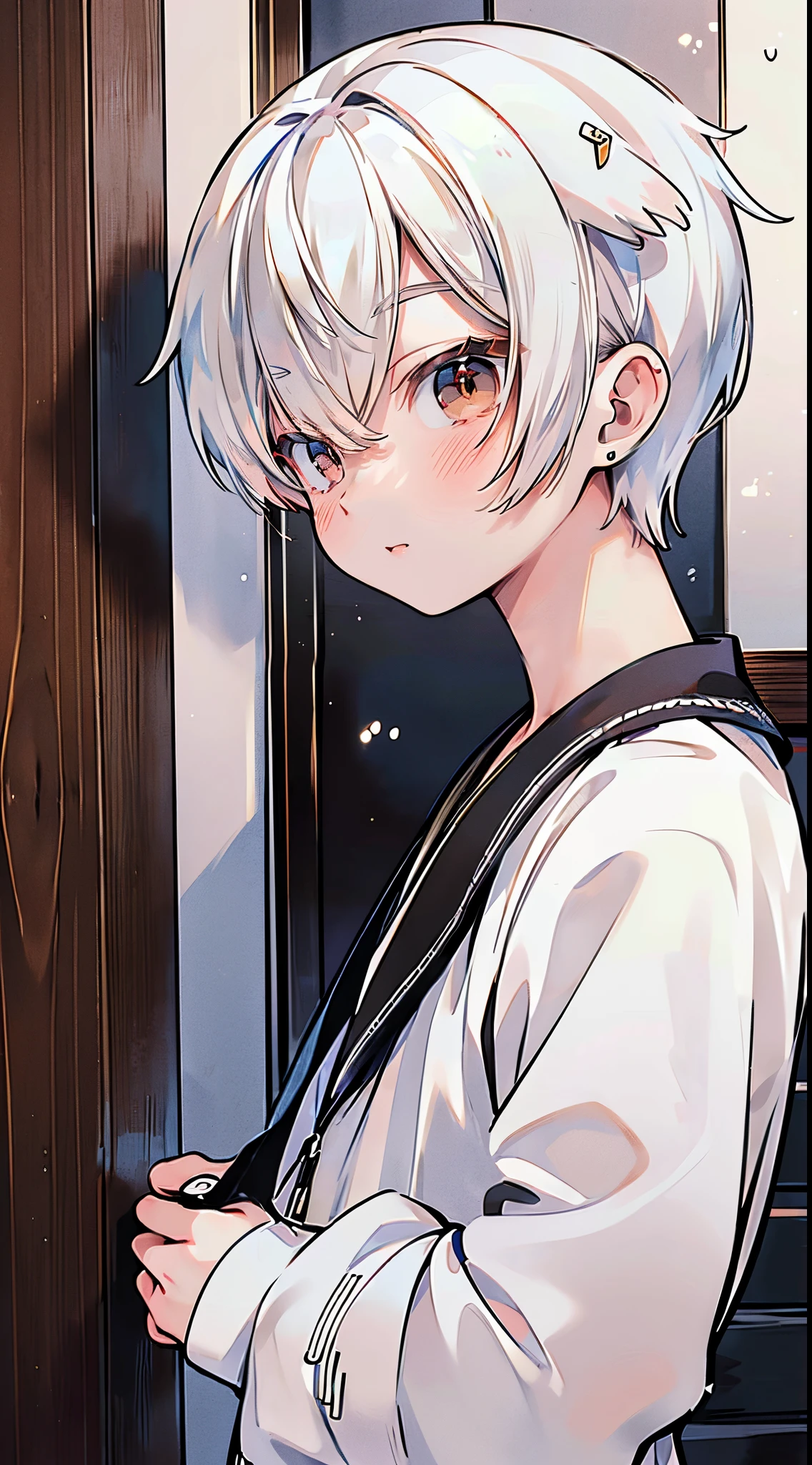 Anime - style image of a young man with white hair and a white shirt ...