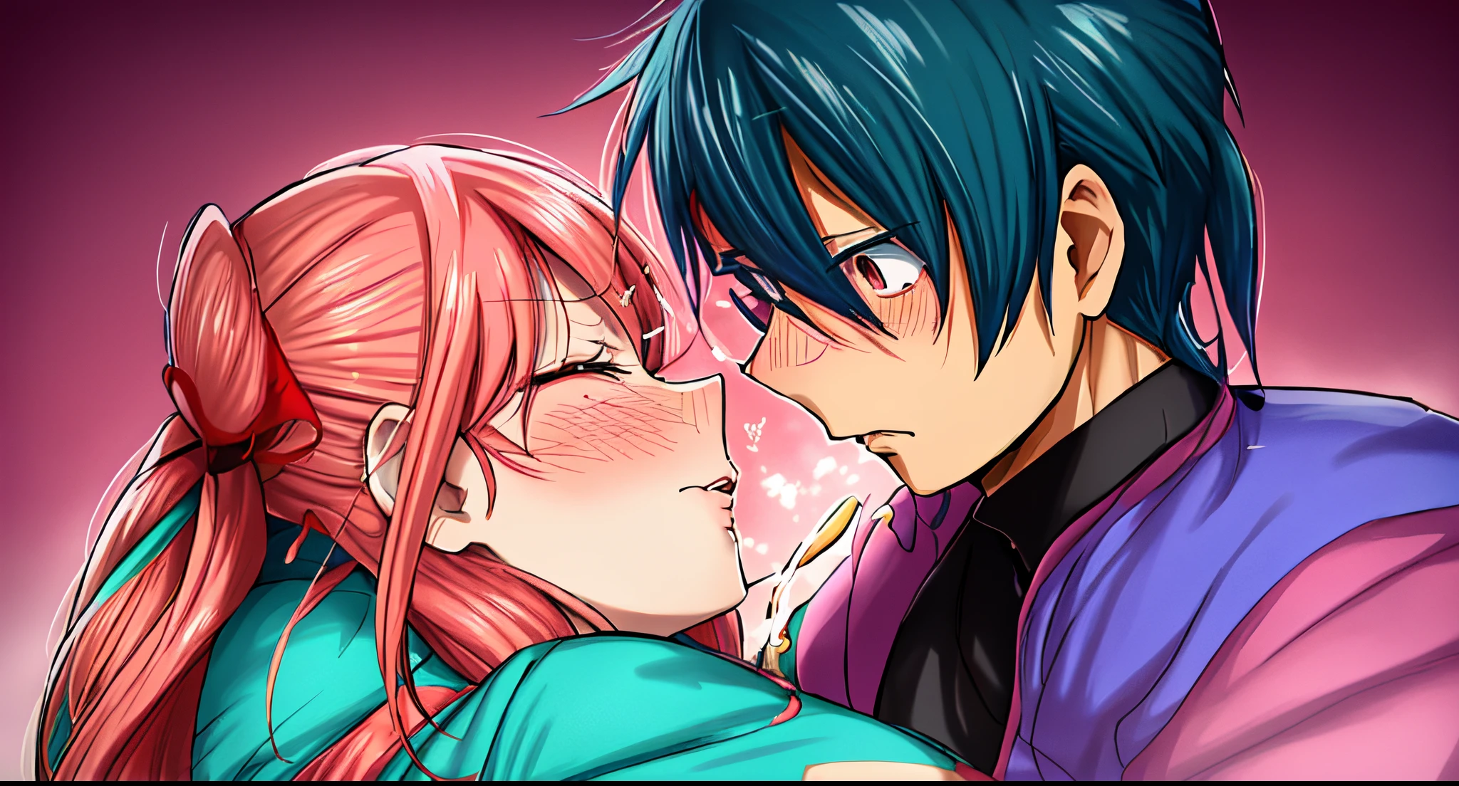 casal de anime quase se beijando, beijando juntos fofos, quase beijos juntos, color manga panel, ( ( ( Yoh Yoshinari ) ) ), beijo lindo, beijando-se, beijar, beijar boca a boca, colorful manga page, Beijar, Feliz!!!, colorful manga style, Gapmoe Yander, aw