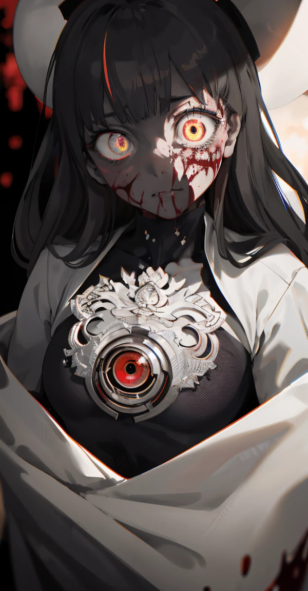(obra maestra, La mejor calidad), fondo, (horror), miedo, horror, sangre, Llorosos, Mujer, blanco y negro, ((ojos rojos)) high resolution ultra detailed realistic shadow glowing eyes circular pupils defocused background, arrastradoce,