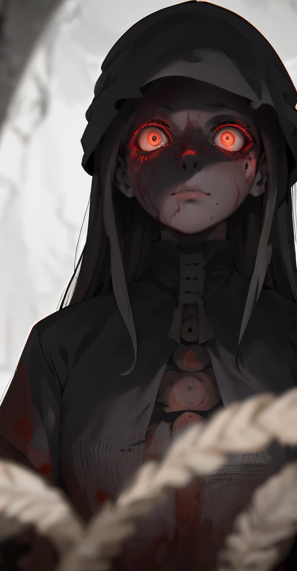 (obra maestra, La mejor calidad), fondo, (horror), miedo, horror, sangre, Llorosos, Mujer, blanco y negro, ((ojos rojos)) high resolution ultra detailed realistic shadow glowing eyes circular pupils defocused background, arrastradoce,