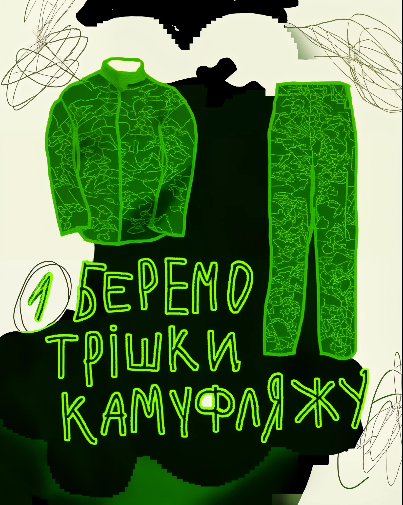 ms pixel art there is green camouflage outfit, poster