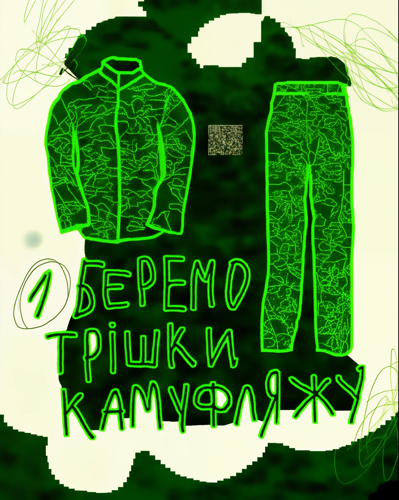ms pixel art there is green camouflage outfit, poster