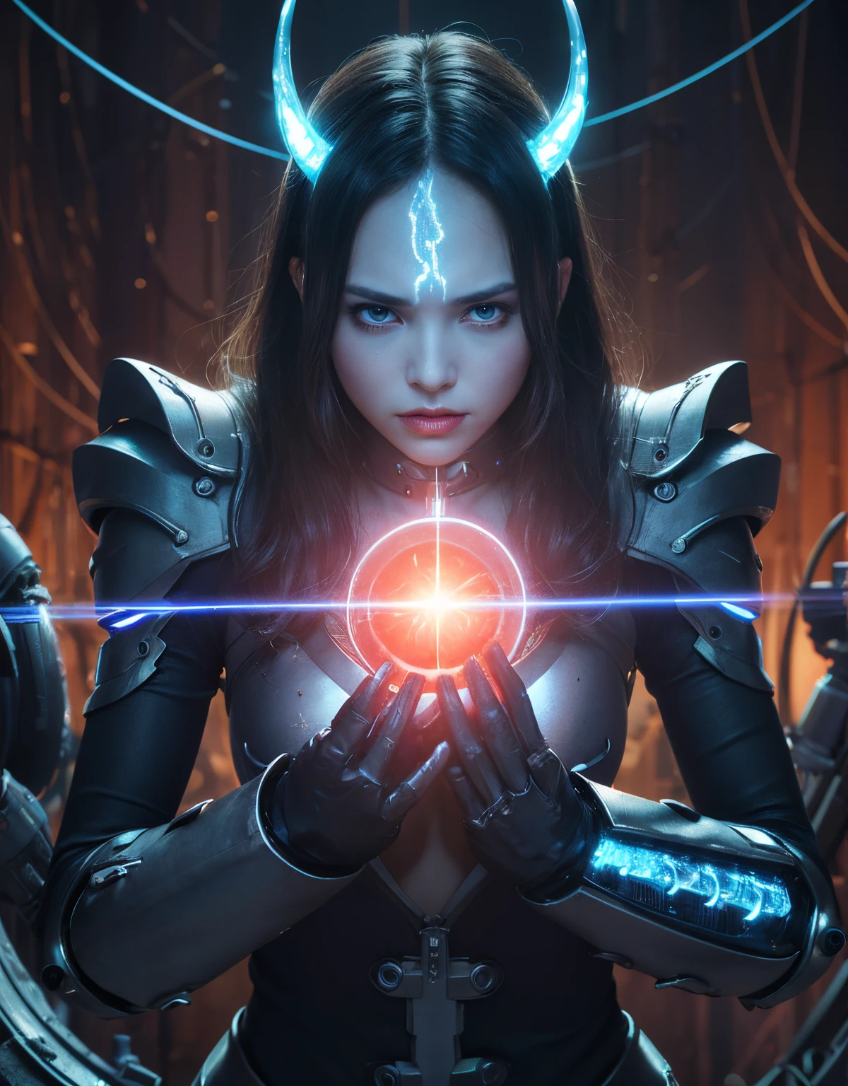 (1 Mechanical Girl)、top-quality、masterpiece、超A high resolution、(Photorealsitic:1.4)、Raw photo、1人、Fight mutants、glowy skin、(((1 Mechanical Girl)))、With a beautiful knife、(Red Metal Bodysuit)、(Fight goblings、ogre、Fierce battle with orcs),(Fight fiercely against aliens)、Fight fiercely、(beautiful forest background)、(Fighting Demonic Beasts)、(Small LED)、((super realistic details))、portlate、(Strong giant demon beast background),globalillumination、Shadow、octan render、8K、ultrasharp、Colossal tits、Raw skin is exposed in cleavage、metals、Details of complex ornaments、Japan details、highly intricate detail、Realistic light、(Mystical expression),CGSoation Trends、Blue eyes、radiant eyes、Facing the camera、neon details、(Mechanical limbs)、(blood vessels connected to tubes)、(Wires and cables connecting to the head)、Small LED、,Mechanical thighs、Toostock、(Hands are also made of machines)、(Attack of the Monster Beasts)、