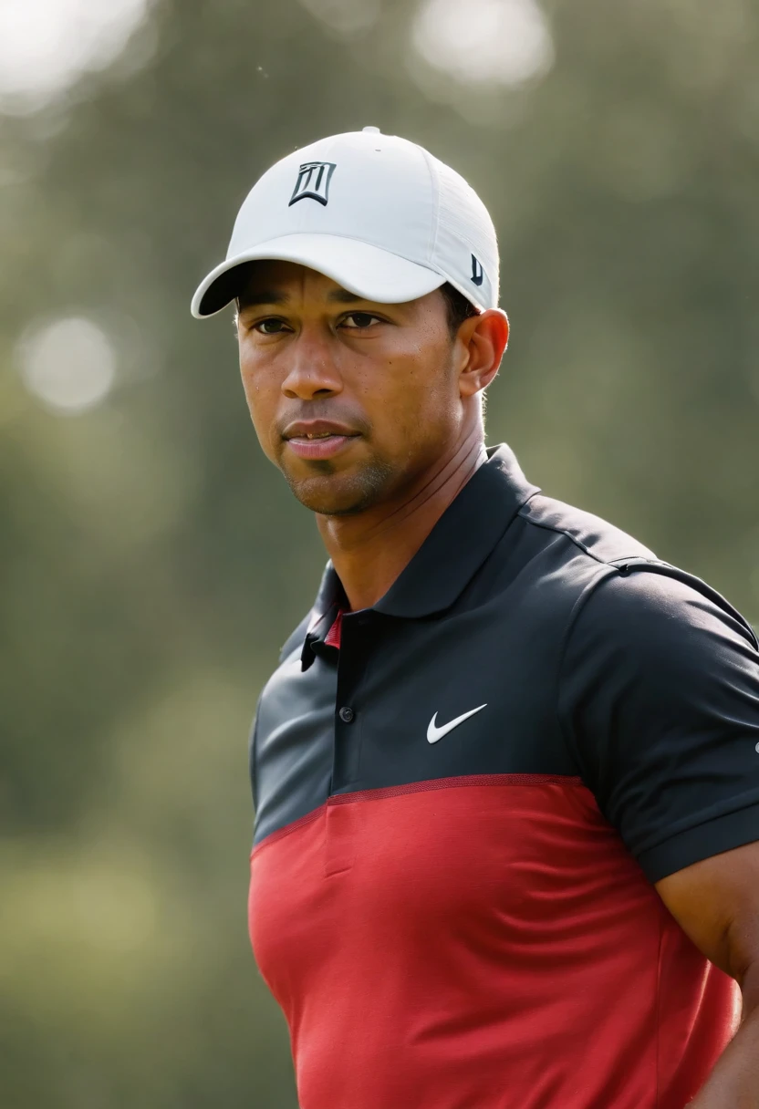 A photo of a stunning mountain peak covered in snow,original,Tiger Woods, the famous golfer, is known for his athletic build and his focused, intense demeanor on the golf course, often clad in his trademark red shirt and black cap during tournaments. His appearance, combining a sportsman’s poise with a celebrity’s polish, has made him an iconic figure in the world of golf.