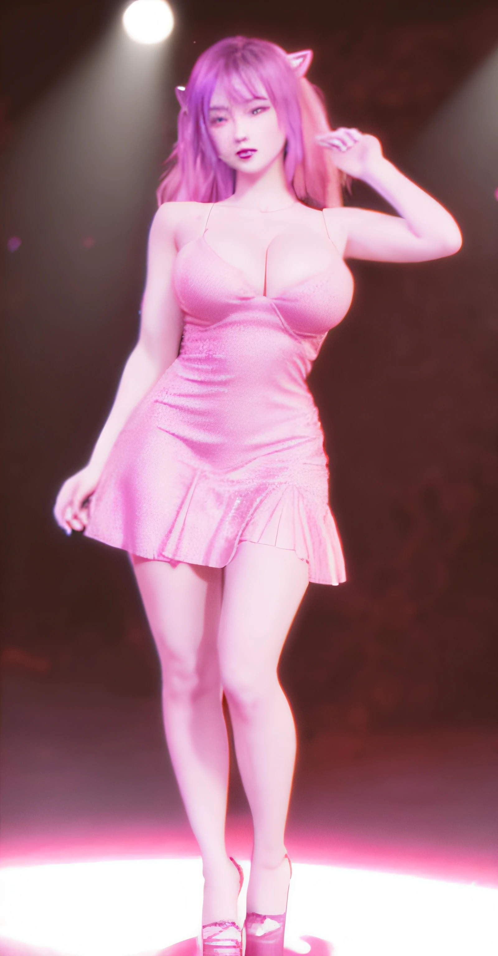 arafed woman in a pink dress standing on a stage, yandere. tall, full body! pretty face, full body shot hyperdetailed, succubus in tight short dress, full body female, full body render, supermodel in silent hill, full body close-up shot, pink body, female full body, rendered in sfm, full body detailed, plump, large breasts, shortstackbt, fakebreasts, BigT1ttyG0thEgg