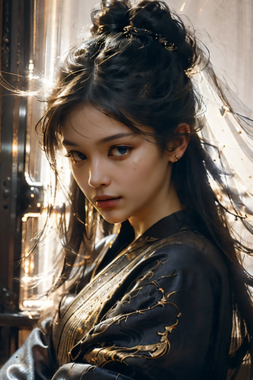 Space, distant stars, fantastic image. Face. Figure. Graceful shapes. Graceful girl.
(High quality), (stylization - animation, realism). Dark cool colors are mixed with warm shades.
Angel girl, photorealistic, cinematic picture, high detail, full black hole, 8K. dynamic expressive image (1 girl; 1.3), Solo, (((Very detailed eyes and face))), Beautiful detailed eyes. masterpiece, best quality, full-length portrait, amazing beauty, dynamic pose, gentle face, and bright eyes. (Front) She wears a sheer, semi-sheer dress that shows off her slender figure. She is an angel who descended into the underworld. She is a savior, a light in a dark kingdom, emitting a soft glow. High detail, other worlds, firelight, detail, high quality, low light, dark environments - the scary cinematic setting is great. Girl with white skin, realistic detailed skin, clear focus, volumetric fog near the floor, 8k, UHD, DSLR, high quality, film grain. photorealism, lomography, fantastic dark art, utopian reality.