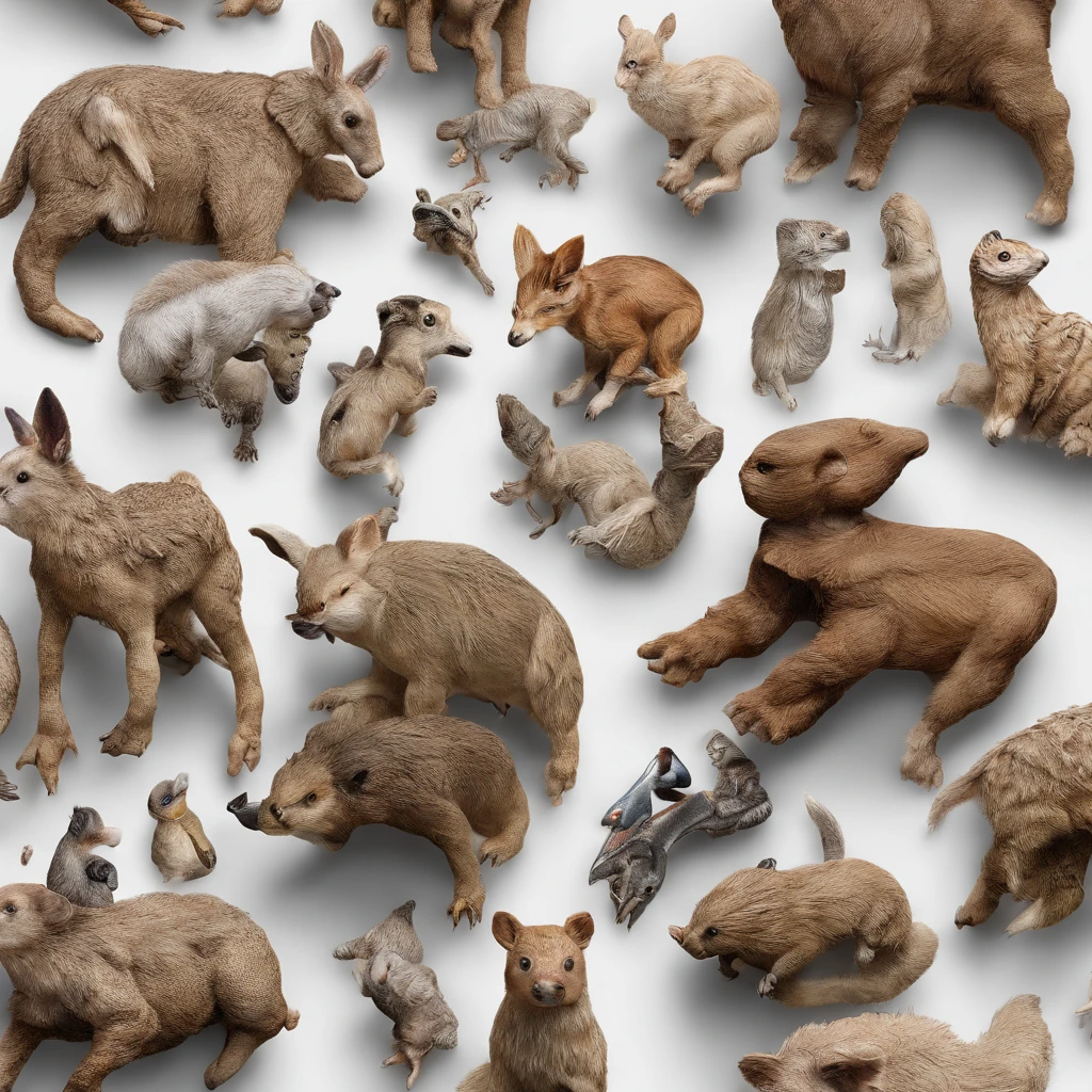 a close up of a group of different animal figurines on a white background, miniature animal, various animals, small animals, hand, wild, figurines, animals wildlife, mixture animal, wild animals, 3 woodland critters, detailed beautiful animals, miniatures, mixed animal, filled with fauna, mammals, diverse species, animals, high-detail, high - detail, woodland