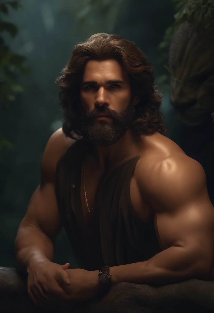 (Professional 3D rendering:1.3) por (Realistic:1.3) Foto de arte mais bonita do mundo. Features Daniel in the lion&#39;s den, According to the Bible, liso e brilhante, ((Epic hero fantasy muscle man hero confident wet look, cabelo longo, short beard and expression of peace in a dynamic pose, fantastic location, majestoso ambiente desordenado)), Full-body 8K drive rendering, action shot, skin pores, very dark lighting, sombreamento pesado, circunstanciado, Rosto detalhado, (vibrante, fotorrealista, Realistic, Dramatic, Escuro, foco nítido, 8k), (Roupas velhas estilo judeu danificadas pelo tempo :1.4), ((((Use peles)))), (intrincado:1.4), decadente, (altamente detalhado:1.4), pintura digital, octane rendering, art stations, Conceito-Arte, liso, foco nítido, germe da arte, (Loish:0.23), Wlop Ilya Kuvshinov, e Greg Rutkowski e Alphonse Mucha Gracias, (global ilumination, studiolight, volumetric light), chuva forte, floating particles, patife, fantasia, Onze, corpo inteiroesbian, ( (Dark and old lions den background:1.3)),CGSetnation,art stations