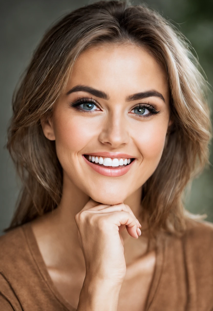 Beautiful girl, cute, front facing, telling positive and motivational quotes, middle aged, model