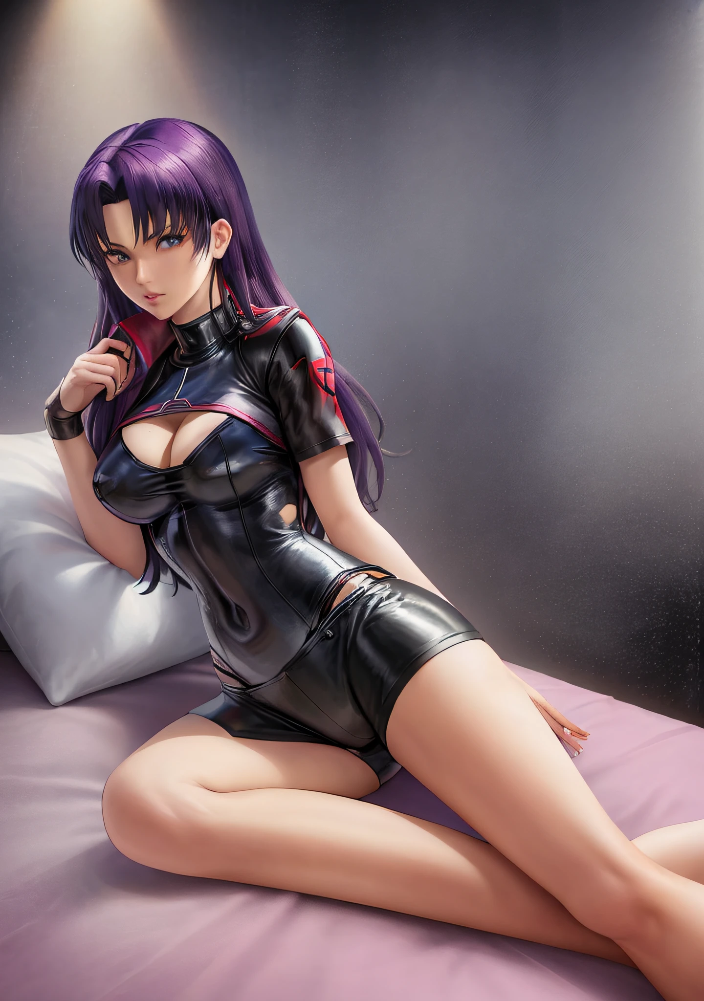 Anime girl with purple hair and black leather shorts lying on the bed, Seductive Anime Girl, very detailed Artgerm, Nico Robin, marin kitagawa fanart, beautiful alluring anime woman, Rin Tohsaka, Style ArtGerm, Detailed Digital Anime Art, ig model | ArtGerm, clean detailed anime art, seductive tifa lockhart portrait, beautiful alluring anime