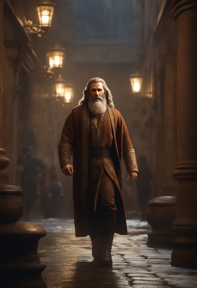 (professional 3d rendering:1.3) by (realistic:1.3) Most beautiful art photo in the world. It presents Daniel in the lion's den, with the lions around, threatening to catch him, from the Bible, soft and shiny, ((Epic hero fantasy muscular man wet hero look of confidence, long hair short beard and expression of peace in dynamic pose , fantastic location, majestic cluttered environment)), full body 8k unit render, action shot, skin pores, very dark lighting, heavy shading, circumstantial, detailed face, (vibrant, photorealistic, realistic, dramatic, dark, sharp focus , 8k), (Jewish-style clothing, old weather-damaged:1.4), ((((Wear clothing)))), (intricate:1.4), decadent, (highly detailed:1.4), digital painting, octane rendering, Art Stations, Concept-Art, smooth, sharp focus, germ of art, (Loish:0.23), Wlop Ilya Kuvshinov, and Greg Rutkowski and Alphonse Mucha Gracias, (global illumination, studio light, volumetric light), heavy rain, floating particles, scoundrel, fantasy, Eleven, full bodyesbian, ((Dark old city background:1.3)),CGSociety, Art Stations