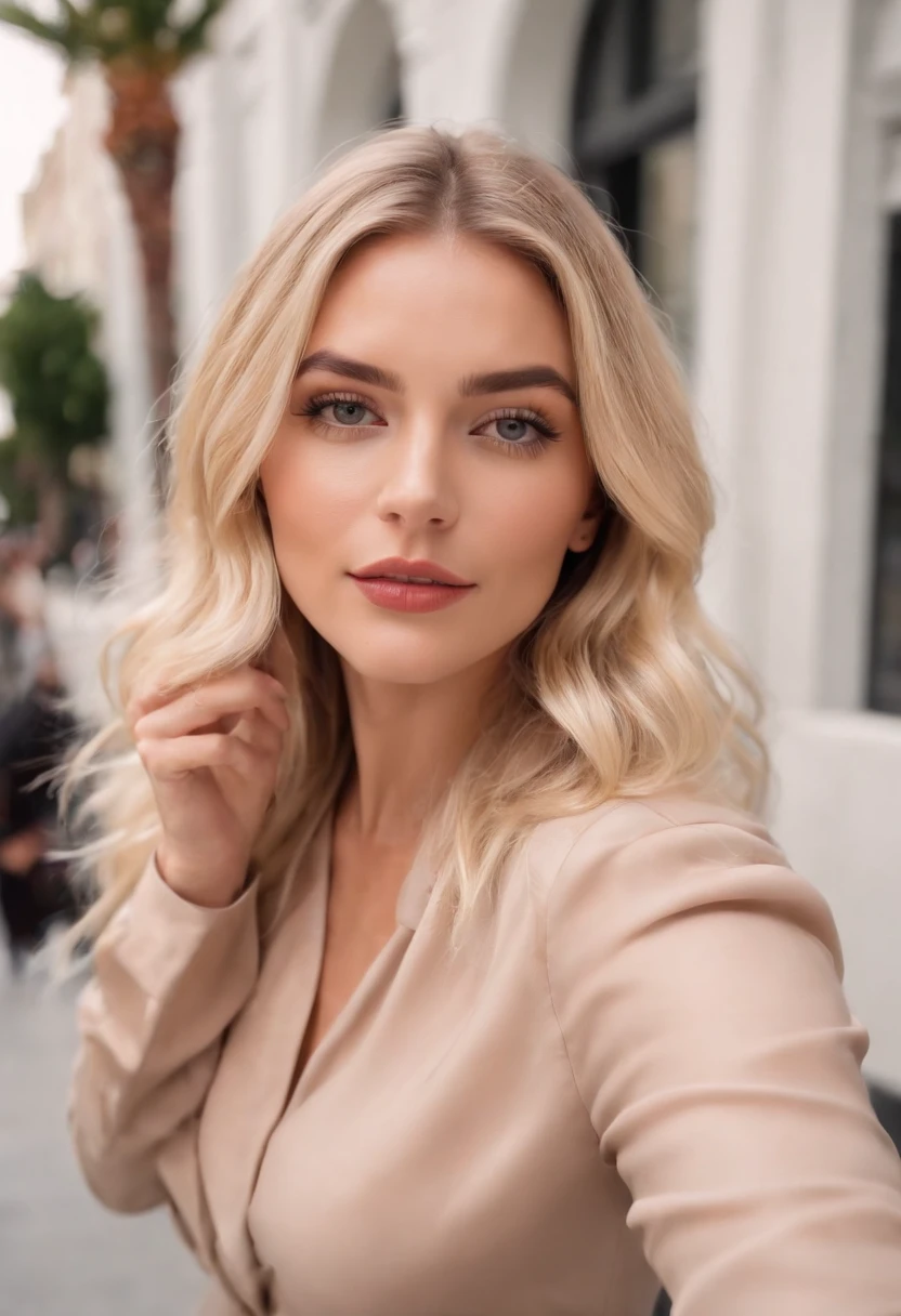 A photo of LA influencer chick shopping for luxury handbags at Rodeo Drive.,original,She is blonde, young, beautiful, lives in Hollywood, and takes a selfie