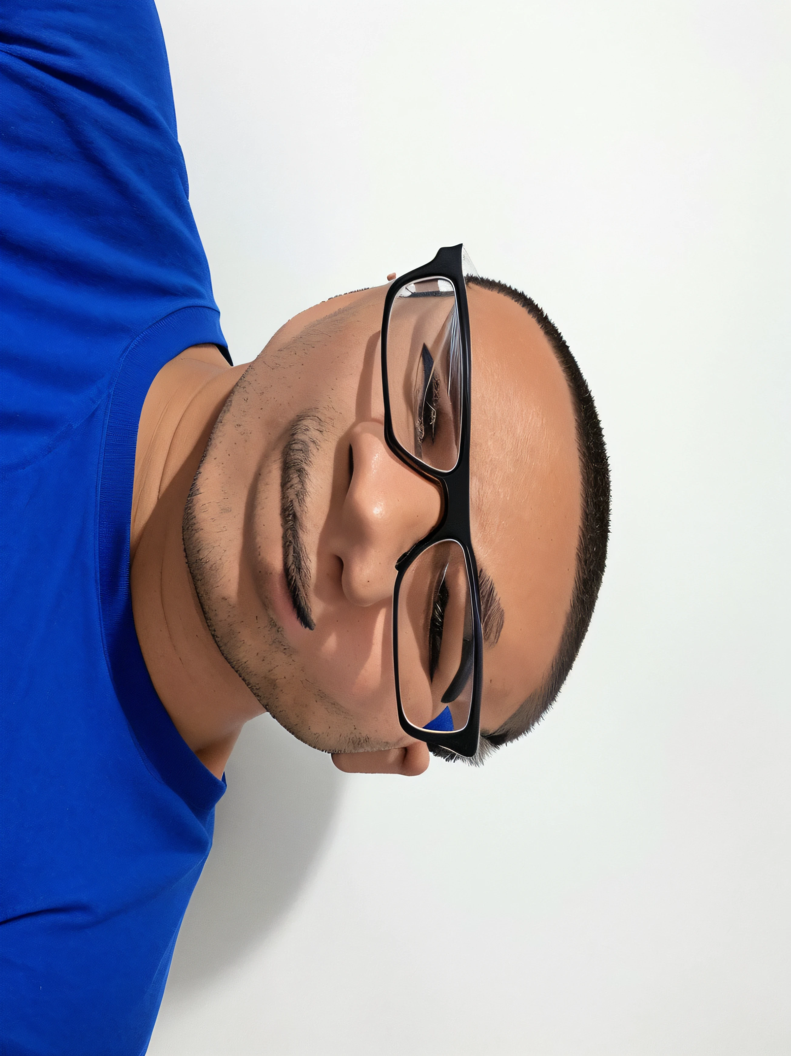smiling man wearing glasses and a blue shirt with a blue shirt, imagem frontal, with nerdy glasses and goatee, wearing black frame glasses, Fotografia selfie 8k, man with glasses, with glasses and goatee, Foto realista, com nerd! glasses! e cavanhaque, caio santos, foto de perfil profissional, wearing square glasses, david rios ferreira
