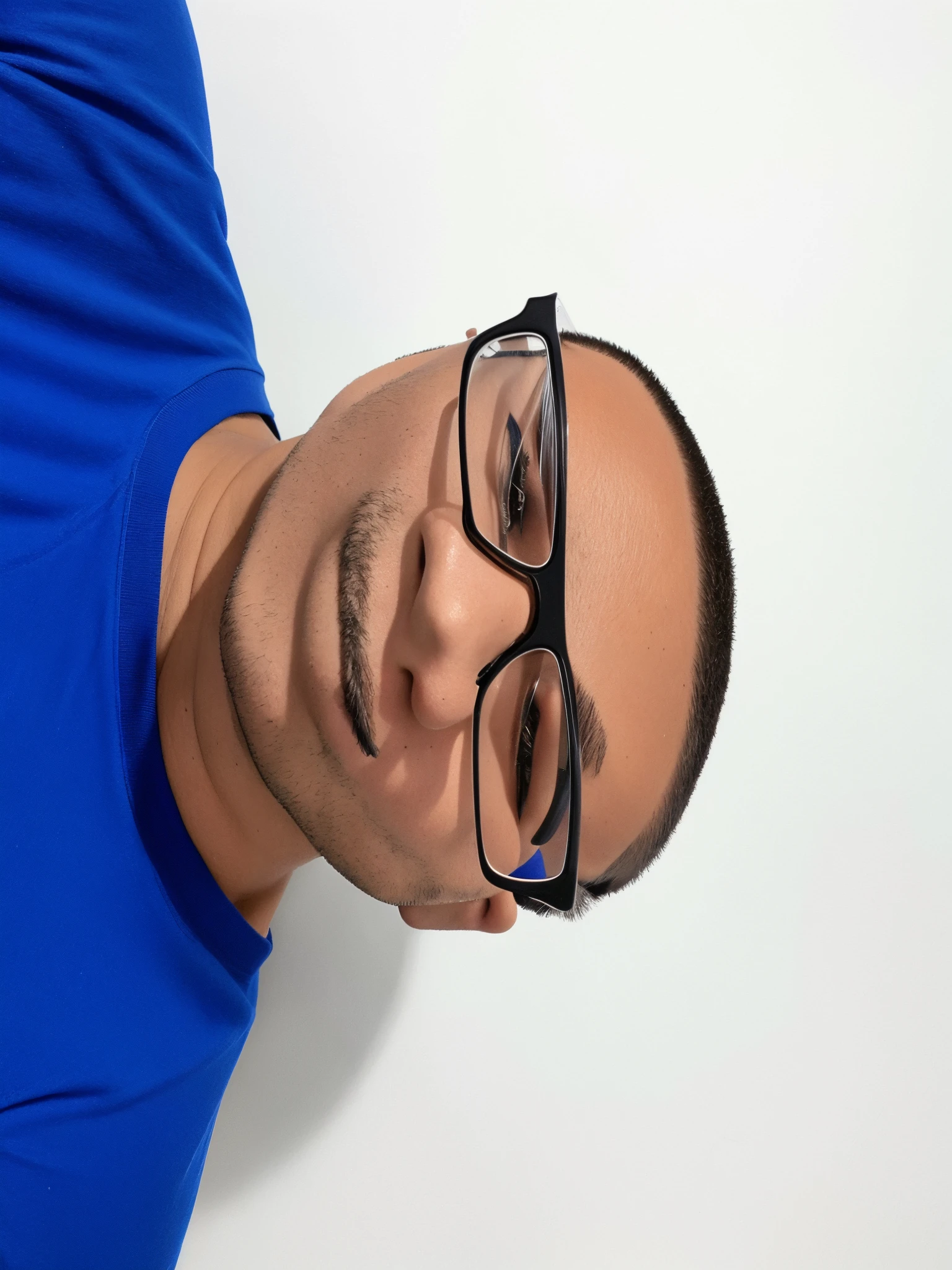 smiling man wearing glasses and a blue shirt with a blue shirt, imagem frontal, with nerdy glasses and goatee, wearing black frame glasses, Fotografia selfie 8k, man with glasses, with glasses and goatee, Foto realista, com nerd! glasses! e cavanhaque, caio santos, foto de perfil profissional, wearing square glasses, david rios ferreira