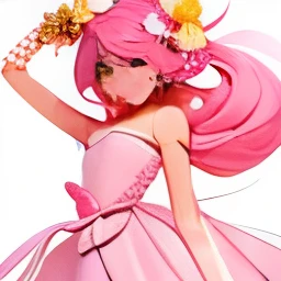 (Best Quality, Masterpiece), 1girl, Pose, Wind, Flower, Upper Body, White and Pink Color Scheme, Simple Background, Look at the Viewer