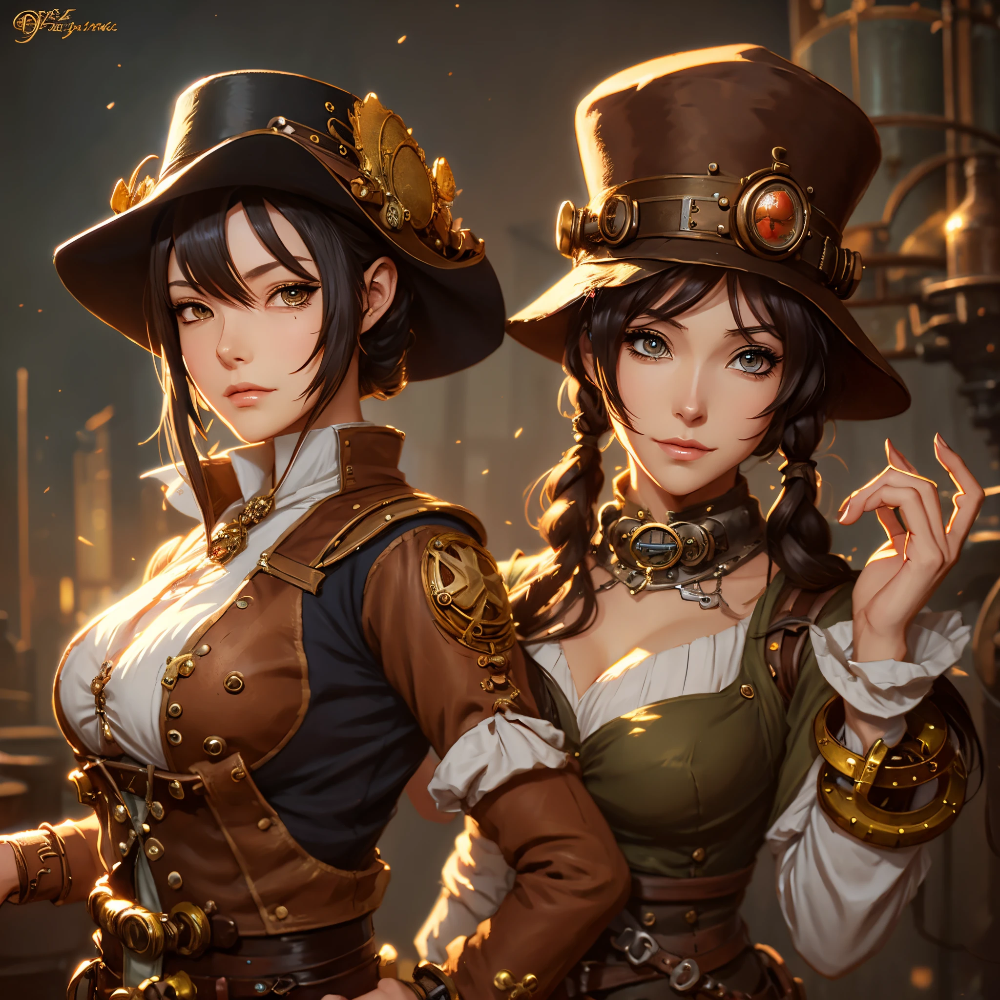 Lady of Alafed – Steampunk costume and hat pose, steampunk beautiful anime woman, by Yang J, guweiz on artstation pixiv, Stunning character art, cushart krenz key art feminine, fantasy outfit, guweiz on pixiv artstation, chengwei pan on artstation, style of wlop