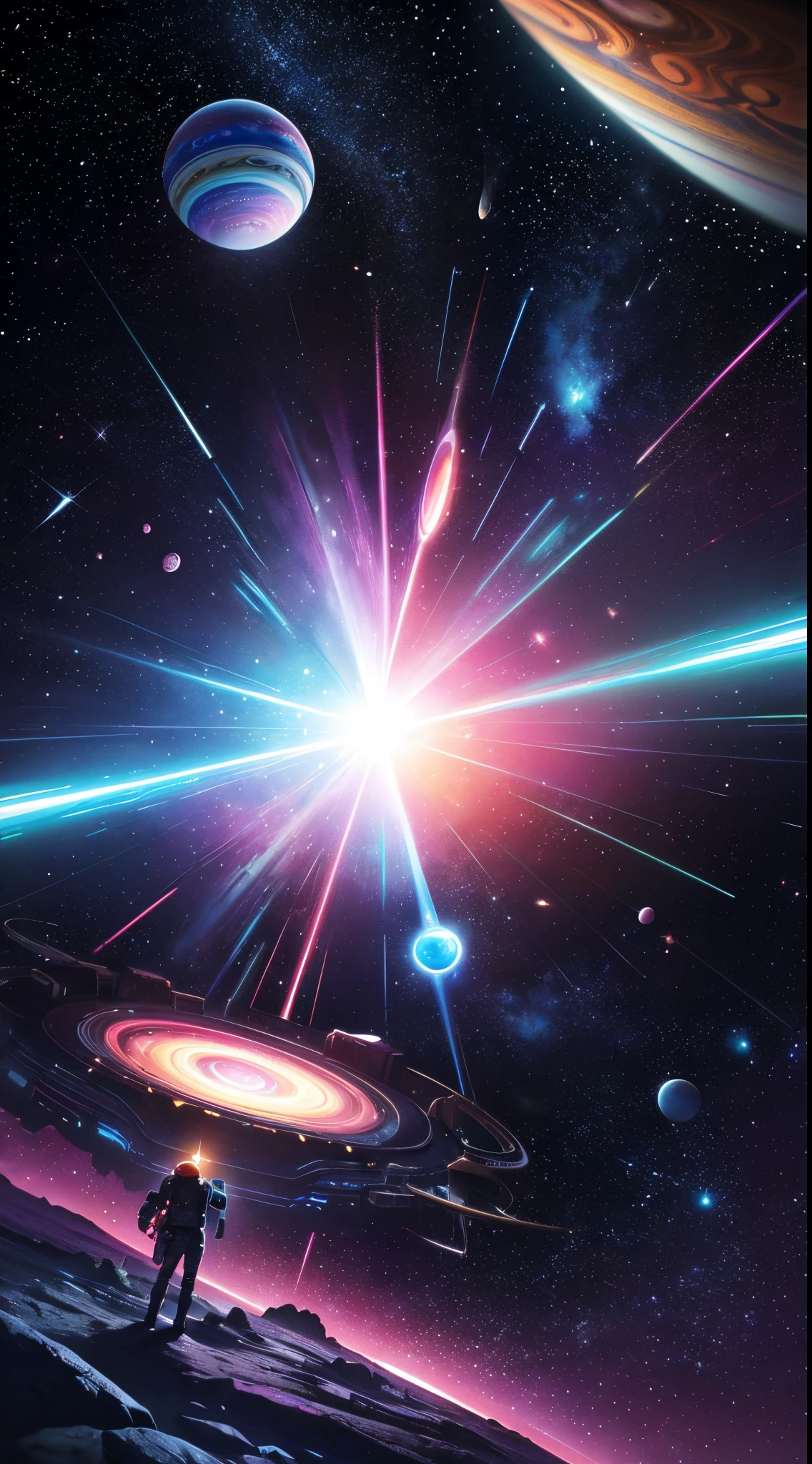 cosmic, space, amazing, a alien planet, breath taking, dream like, colorful, gorgeous,[abstract::6], energetic, contrast, jupiter, mysterious, colorful pllanet, cinematic,crazy, [:, sot,pink:8], deep space, vibrant colors, epic,  intricate,surrealism, epic, (long exposure:1)