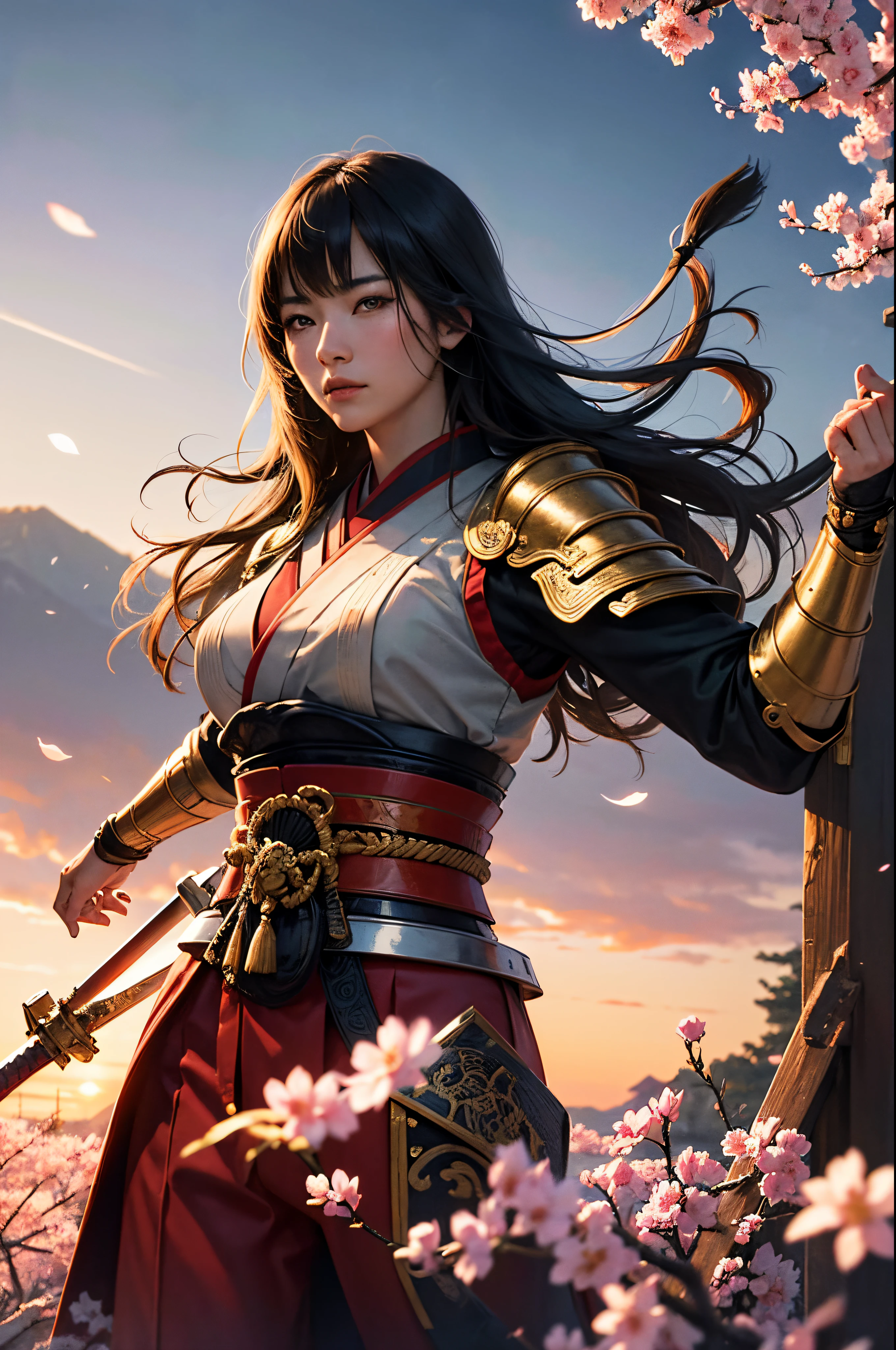 A woman in a red and white outfit holding a sword - SeaArt AI