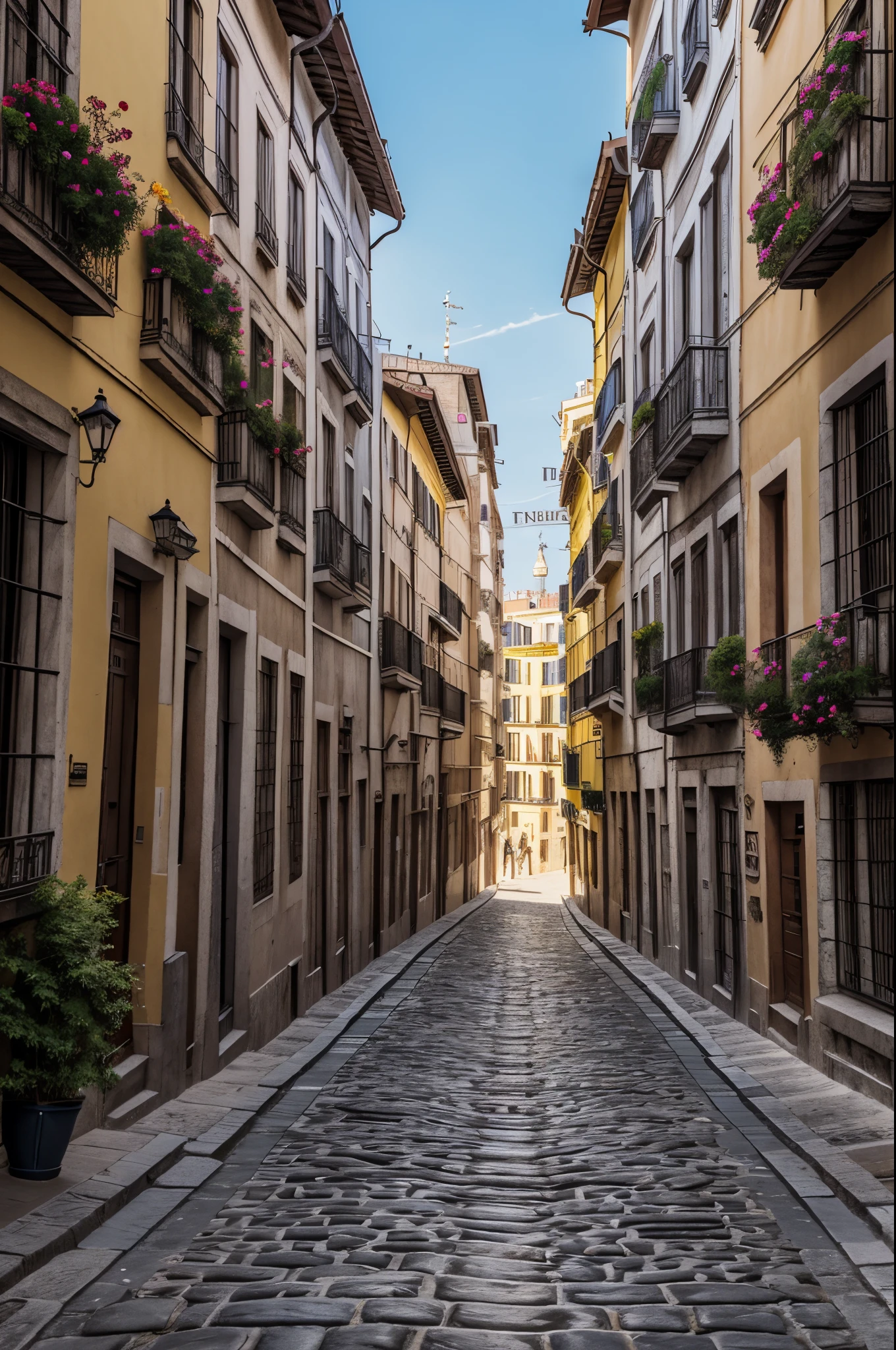 detailed, vibrant colors, with bustling streets and charming architecture, under the warm sunshine. Masterpiece:1.2, high-res, professional, HDR, ultra-detailed, vivid colors, sharp focus, photorealistic:1.37, cityscape, landmarks, iconic buildings, lively atmosphere, locals and tourists, traditional and modern blend, historical monuments, narrow cobblestone alleys, beautiful plazas, blooming flowers, outdoor cafes, street performers, bustling markets, delicious local cuisine, artistic graffiti, charming balconies, stunning sunsets, vibrant nightlife, the energy and spirit of Madrid captured in every detail.