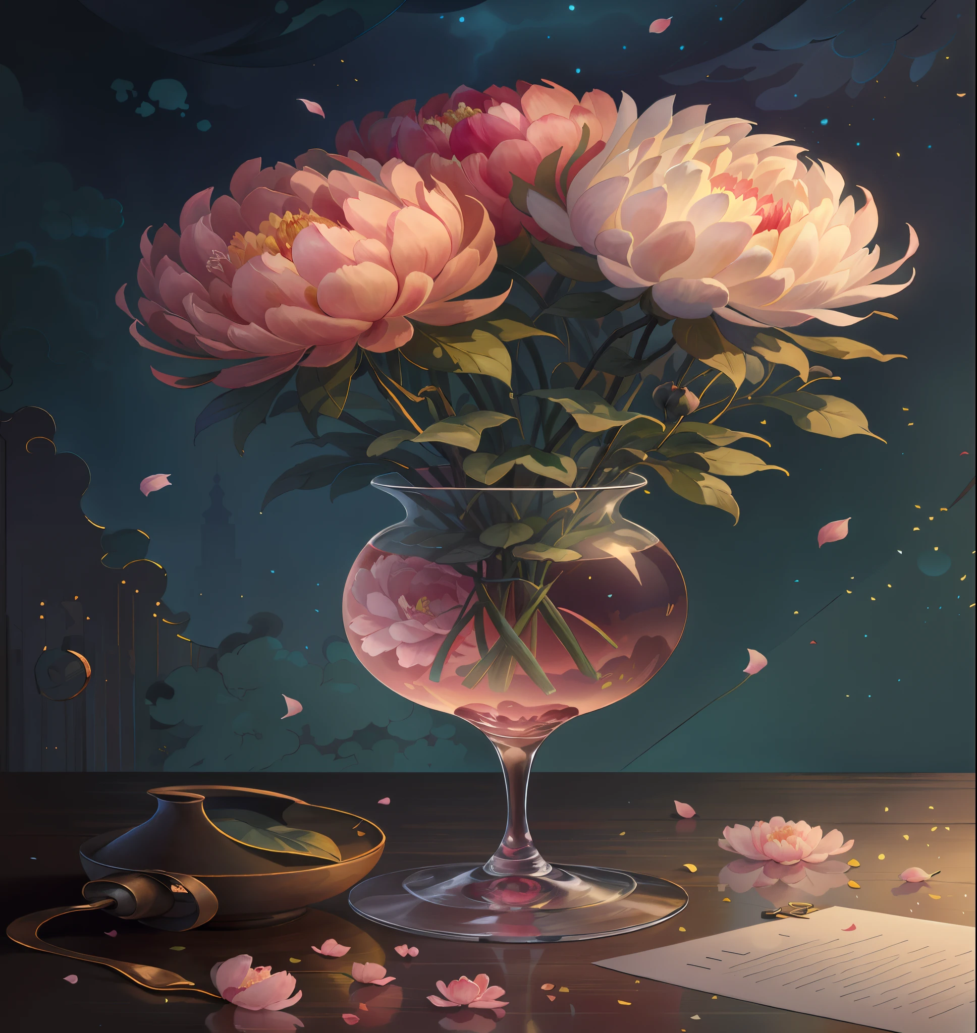 Texto original en,(ilustratio:1.1),(Mejor calidad),(tmasterpiece:1.1),(los fondos de pantalla CG Unity 8K extremadamente detallados),(un color:1.2),Peony flower,Peony flower petals,Paisaje,rivers|Sentido,