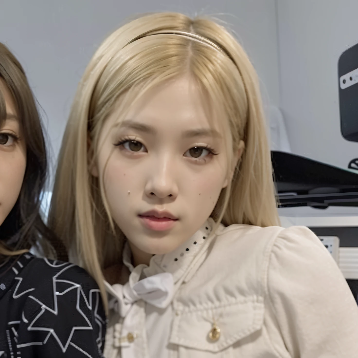 Two young girls posing for a photo in front of a camera., Parque Roseanne de Blackpink, Jossi de Blackpink, Retrato de Jossi de Blackpink, Lalisa Manoban de Blackpink, Lalisa Manobal, rosa negro, Jisoo de Blackpink, Jisoo de Blackpink, Kim Doyoung, Retrato Jisoo Blackpink, Jimin\swollen right eyelid, Jinyoung Shin, JIA