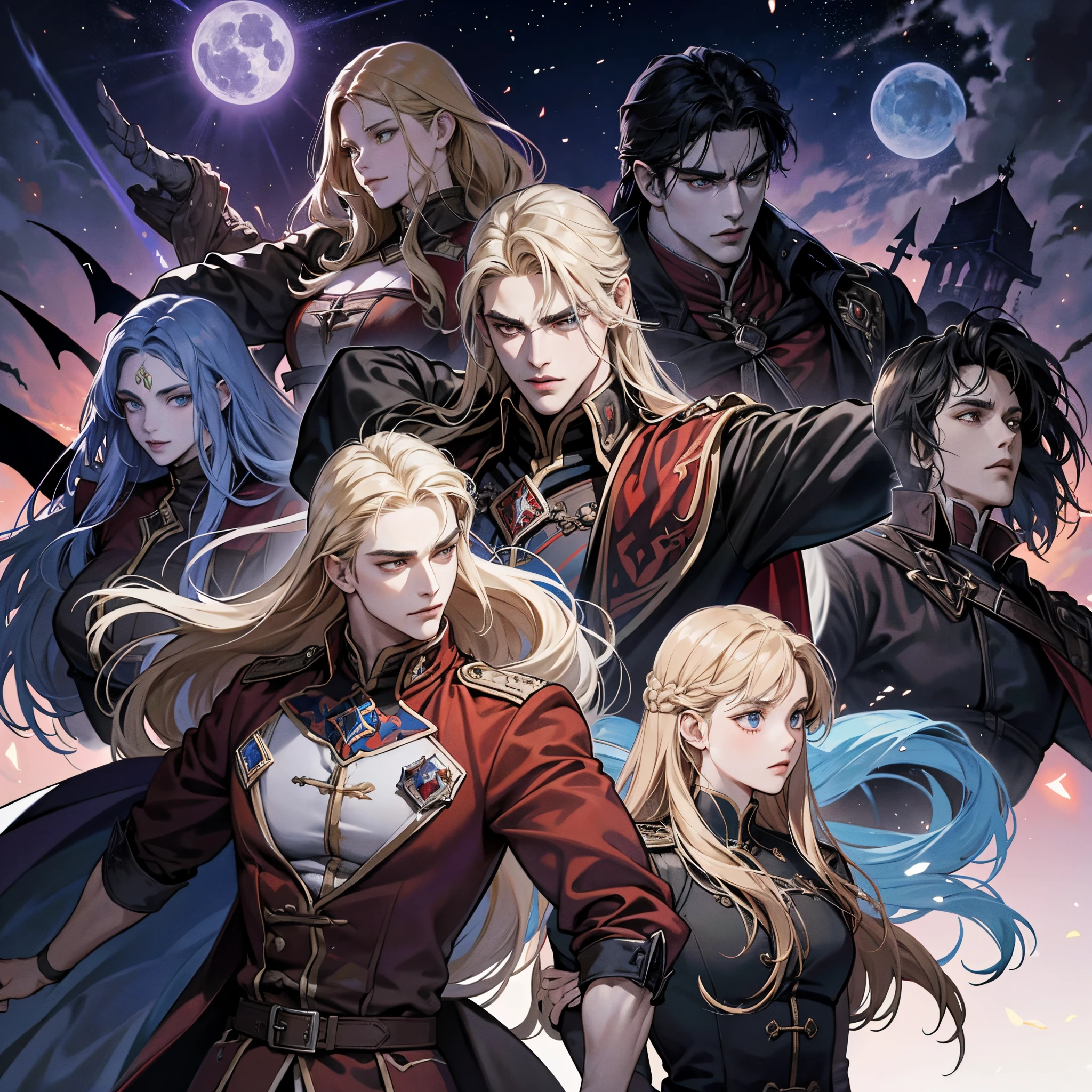 Castlevania Shadow Lord beau musclé Lord Dracula menant des troupes armées de démons à la guerre hyper réaliste super détaillé Pose dynamique super détaillé visages hyper réaliste super détaillé