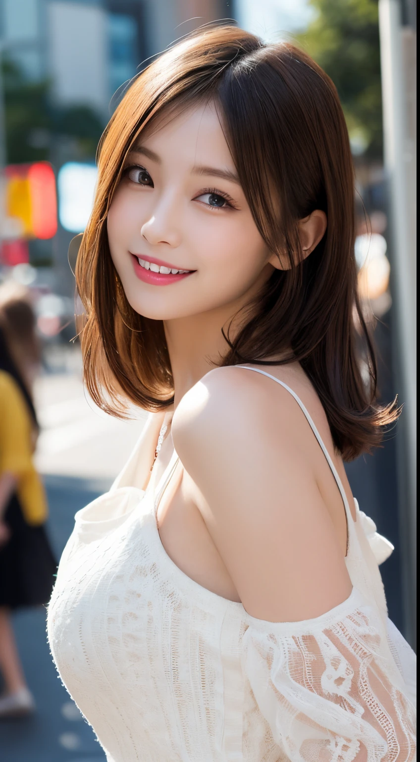 (8K, Raw-Photo, Best Quality, Masterpiece: 1.45), (realisitic, Photorealistic: 1.37), One Girl, Cute, seductive smile smugly:1.2, happy, winked,(from the side, cowboy shots: 1.3), Embarrassing pose: 1.2, Seafront, daytime, Professional Lighting, photons mapping, Radio City, physics based rendering(physics based rendering(physics based rendering(physics based rendering(physics based rendering(physics based rendering(Physically Based Rendering)))))), Masterpiece, abundant detail, (fair face),, (Fine Eyes), (Clear face), (Detailed hand description), (Detailed hand description), (Masterpiece), realisitic, Extreme light and shadow, shiny hair, Gradient Brown Hair, White hair, Short curly hair, girls,tiny, Double, ldisheveled hair, fine clavicle,(Nipple Reflex Deep V Neckline Slip Dress, tiny, bare shoulder,sideboob,cleavage:1.3), Awaken the emphasis, Public Obscenity, (Increased Skin Texture Beauty:1.1), Immediately after getting out of the pool, nipplestits,