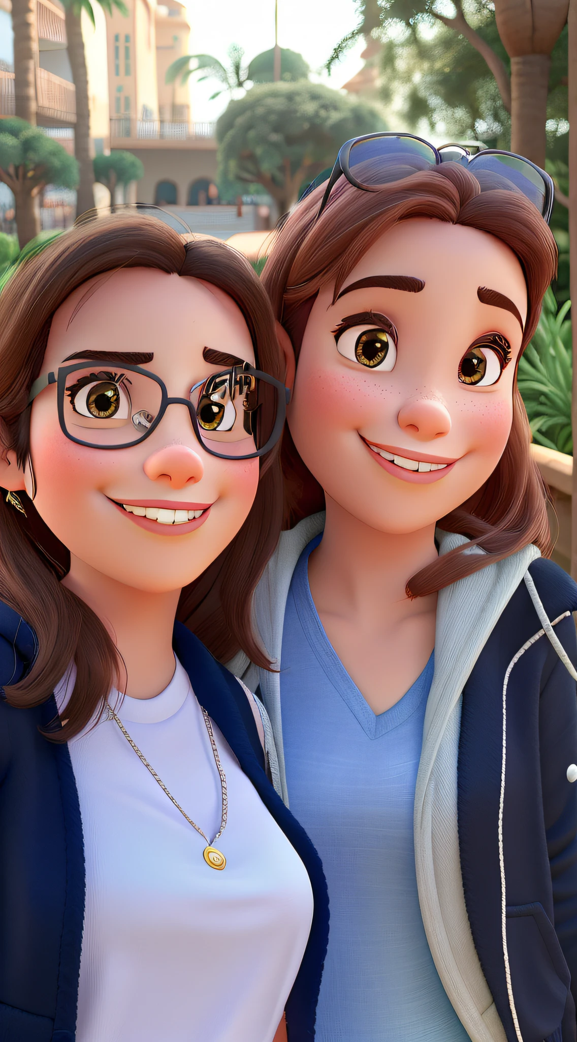 duas amigas felizes, estilo disney pixar, alta qualidade, melhor qualidade