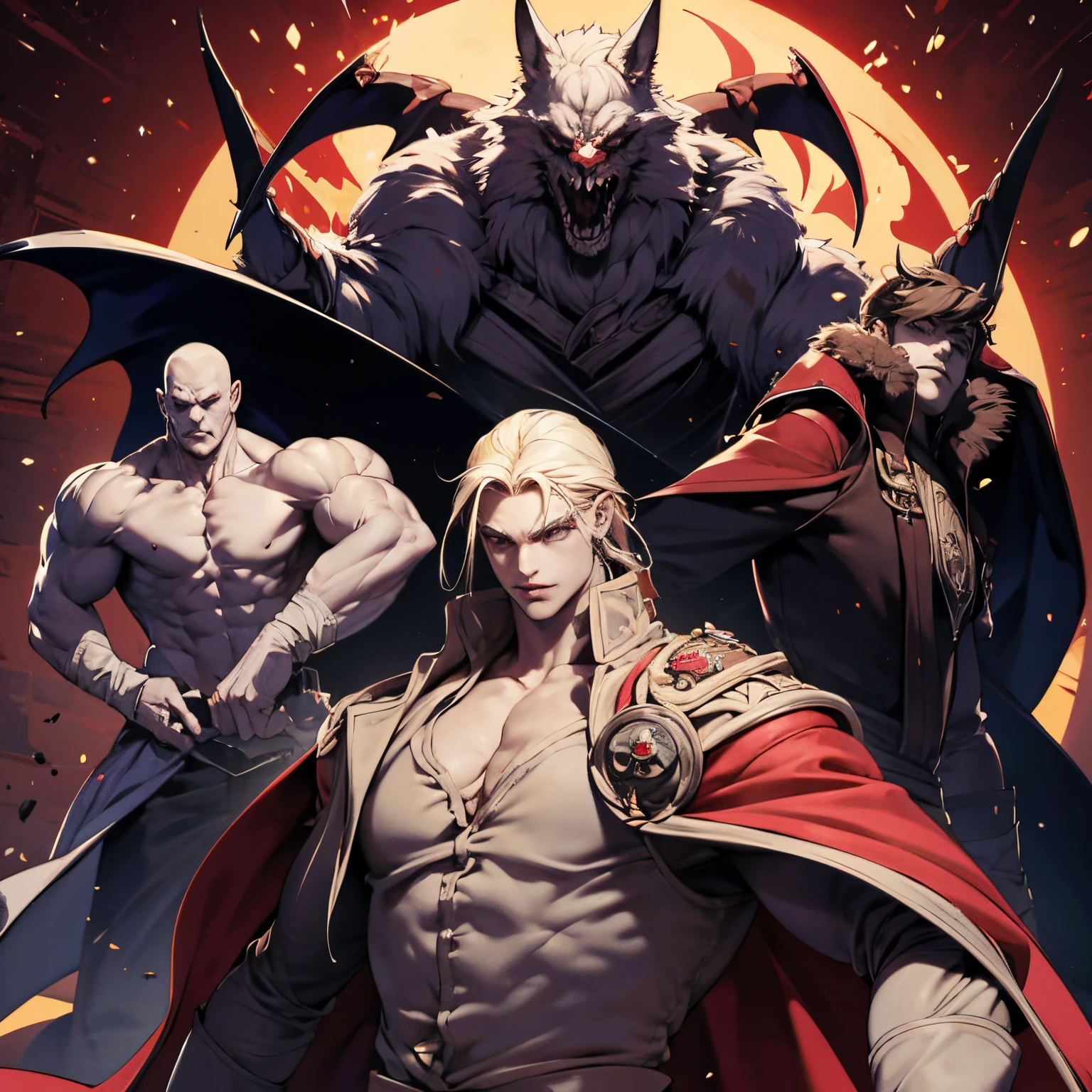 Castlevania Shadow Lord beau musclé Lord Dracula menant des troupes armées de démons à la guerre hyper réaliste super détaillé Pose dynamique super détaillé visages hyper réaliste super détaillé